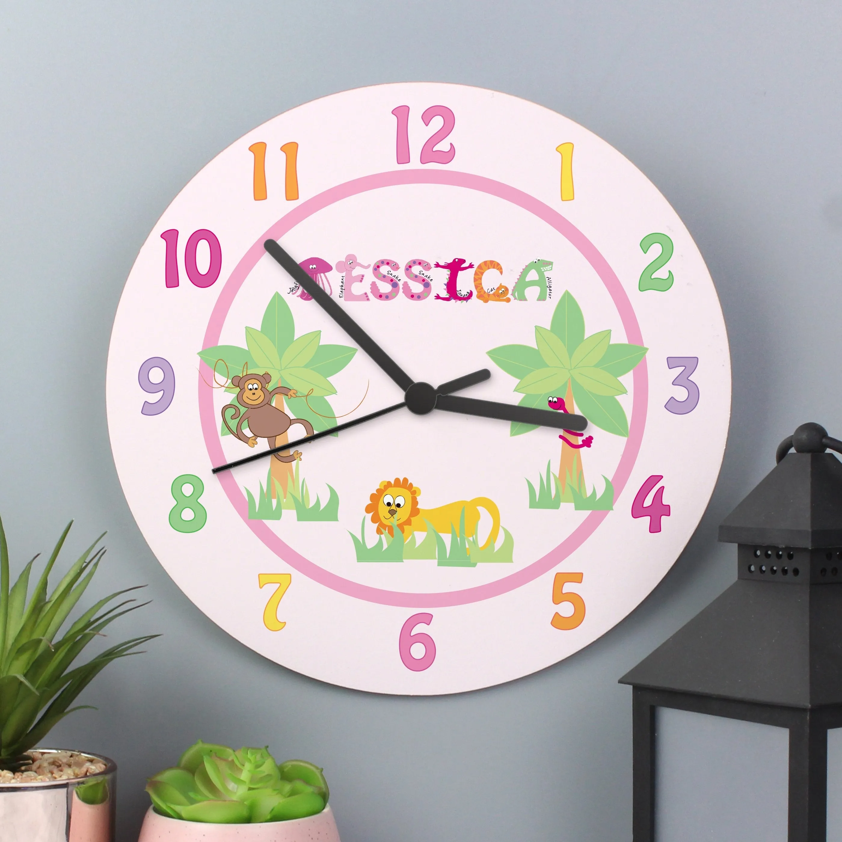 Personalised Pink Animal Alphabet Clock