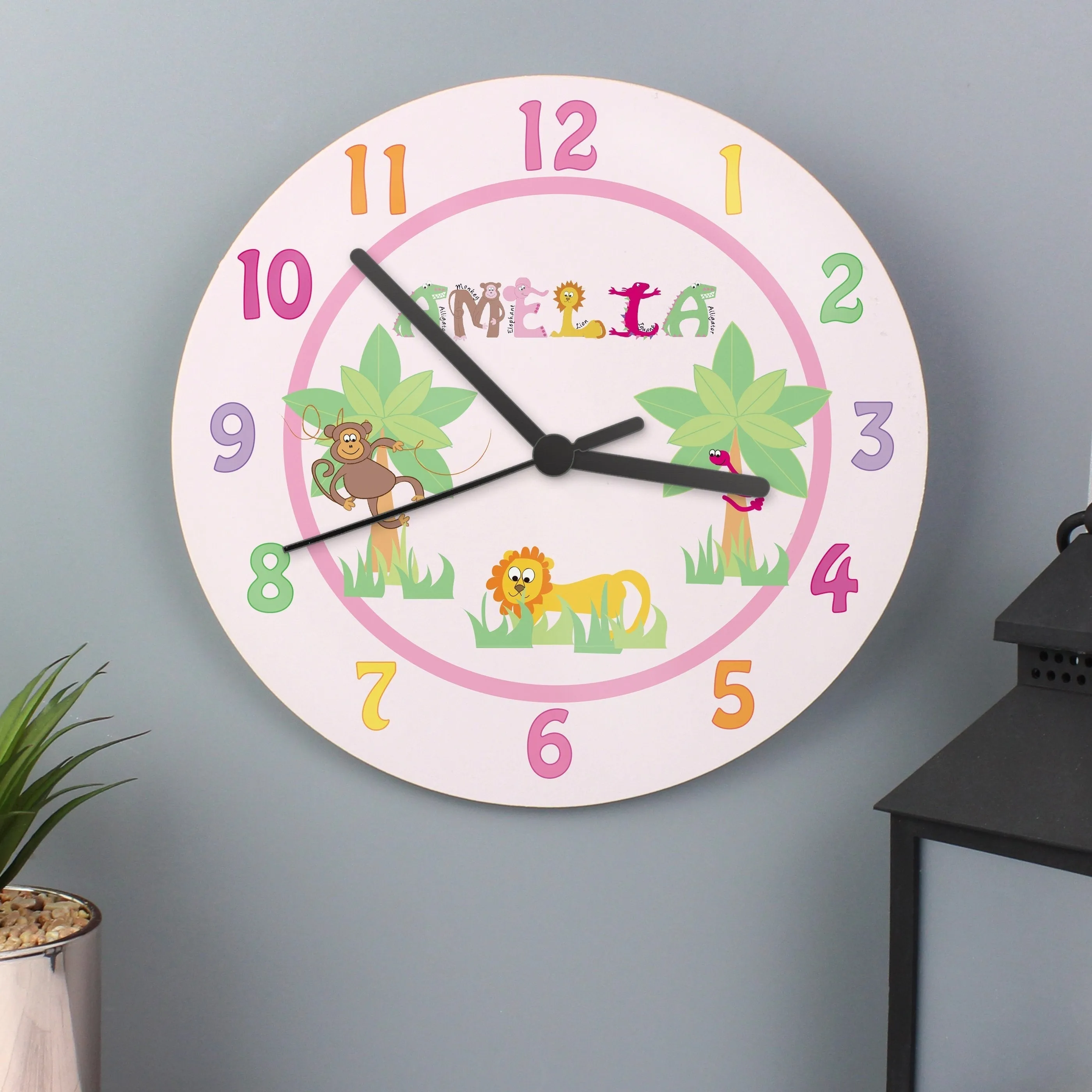 Personalised Pink Animal Alphabet Clock