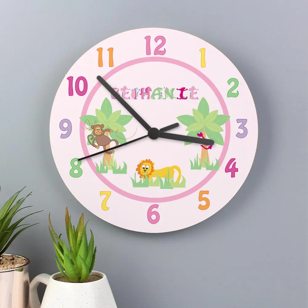 Personalised Pink Animal Alphabet Clock