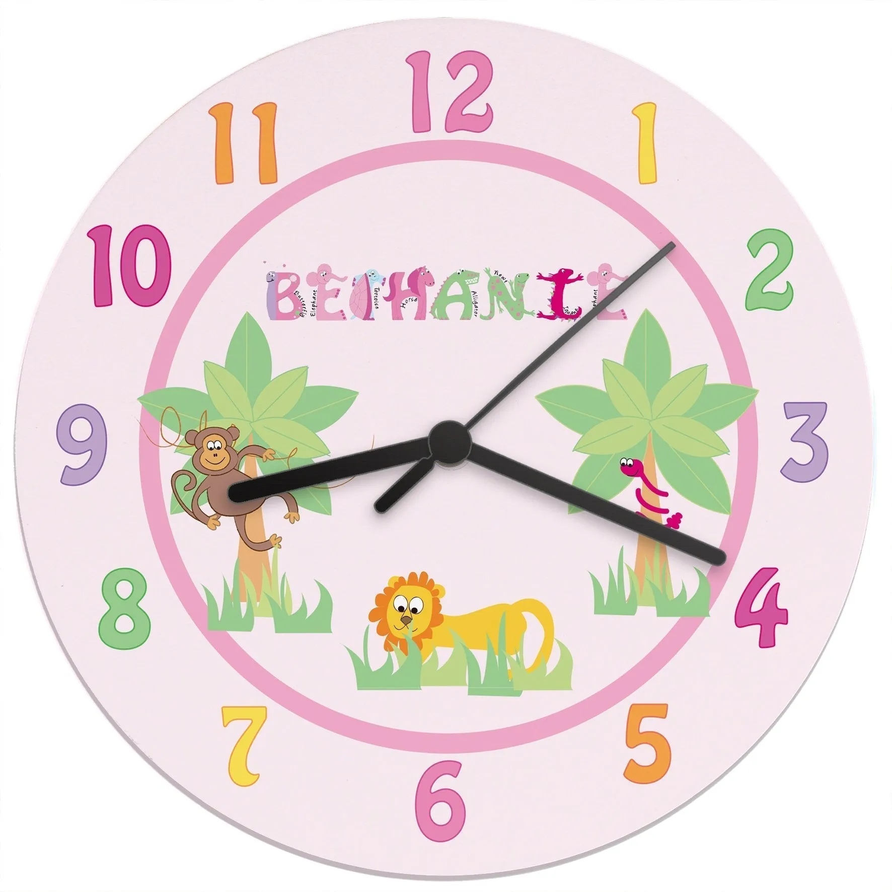 Personalised Pink Animal Alphabet Clock