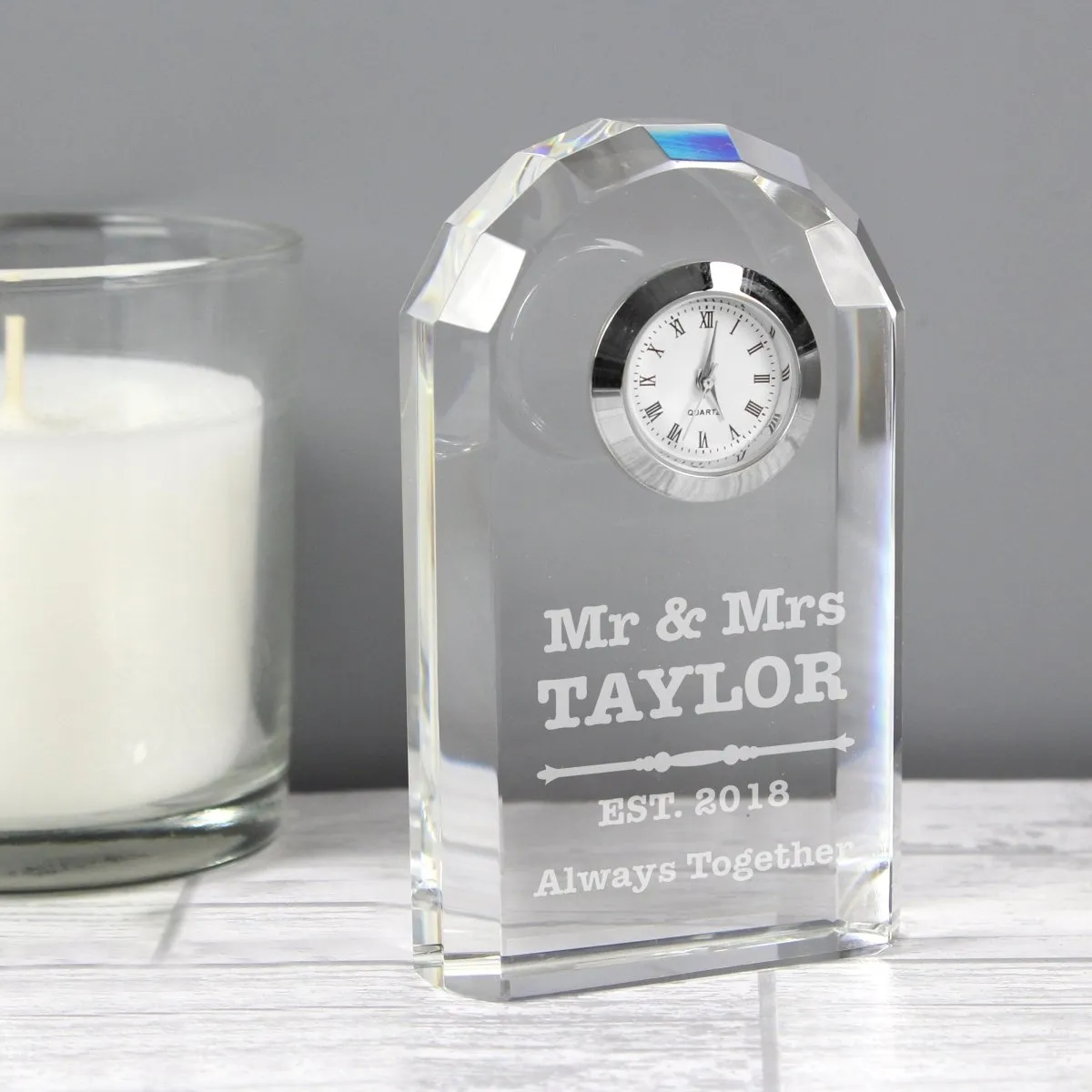 Personalised Scroll Design Crystal Clock