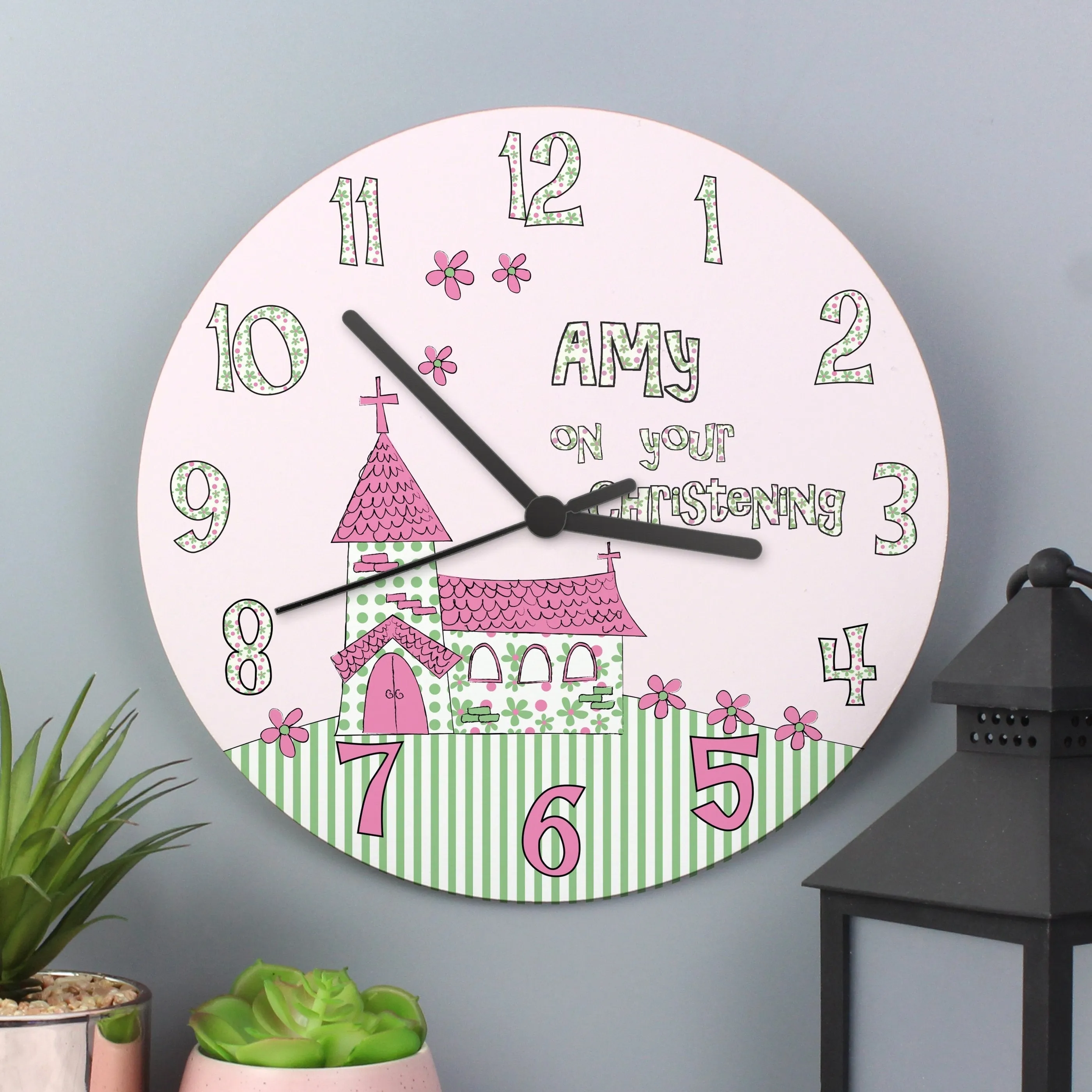 Personalised Whimsical Church Christening Clock