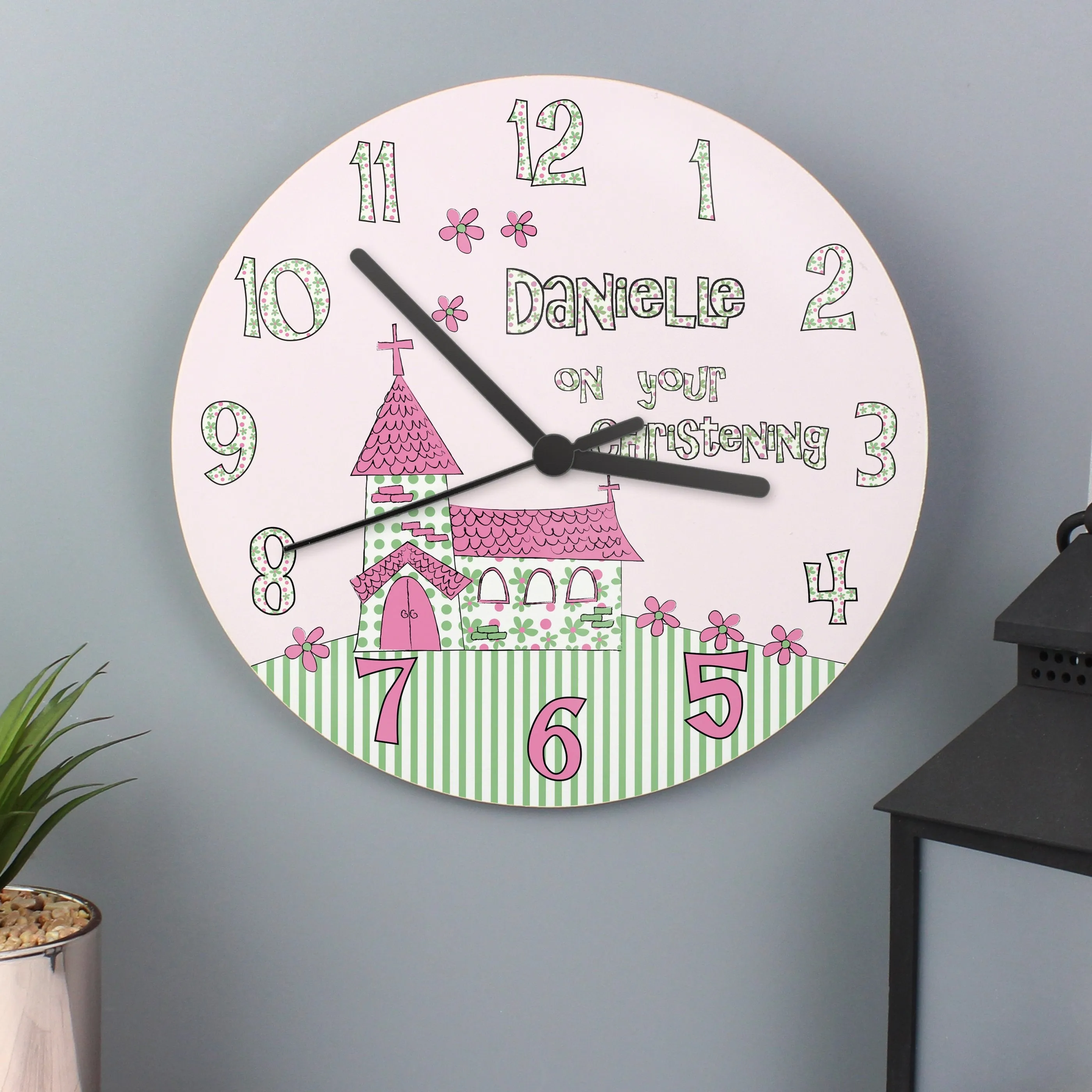 Personalised Whimsical Church Christening Clock