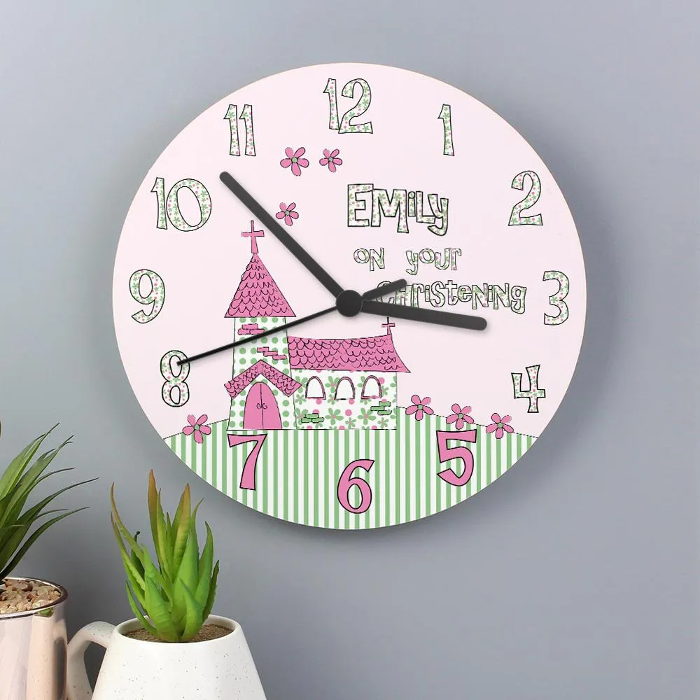 Personalised Whimsical Church Christening Clock