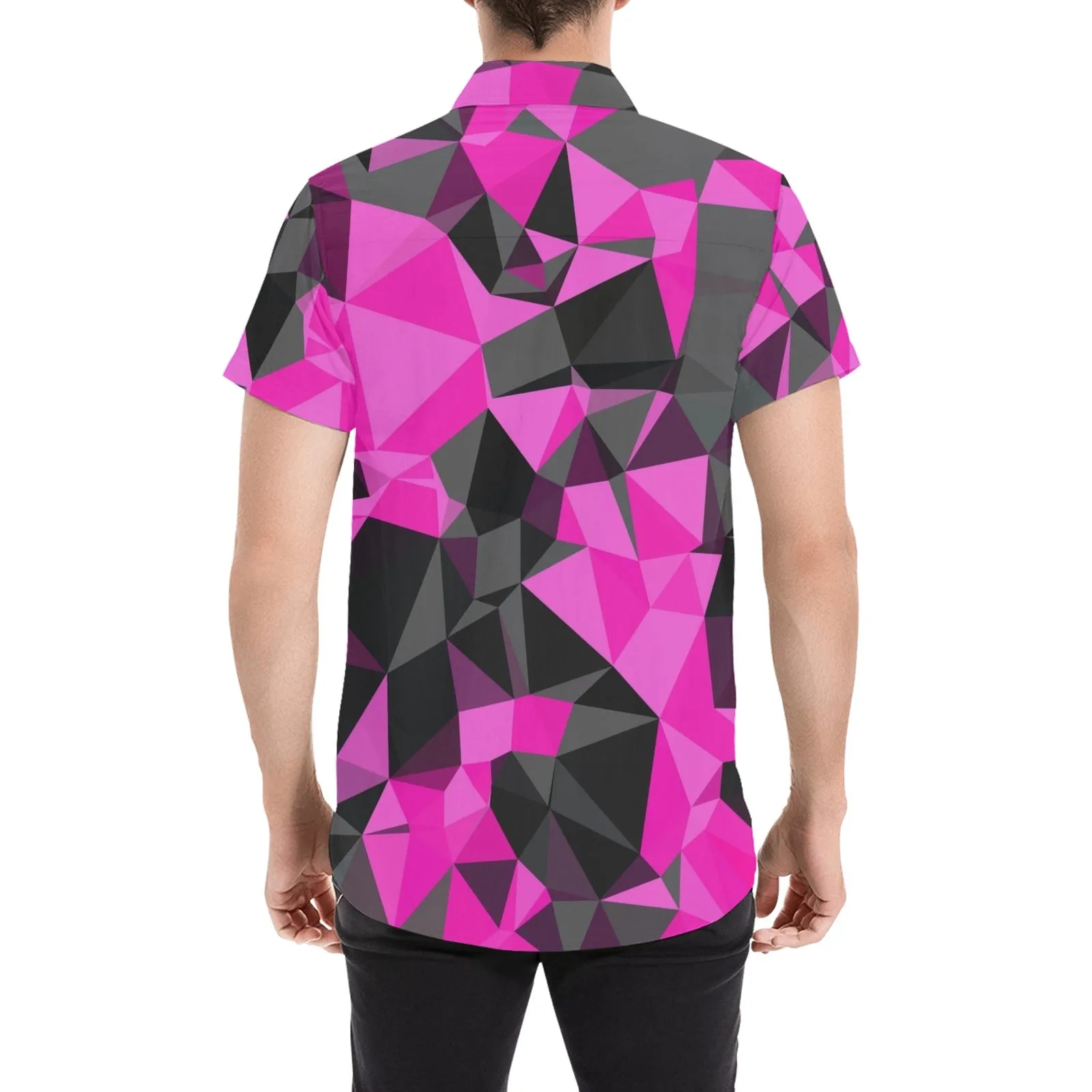 Pink and Black Geo Print Men's Big & Tall Short Sleeve Button Up Shirt