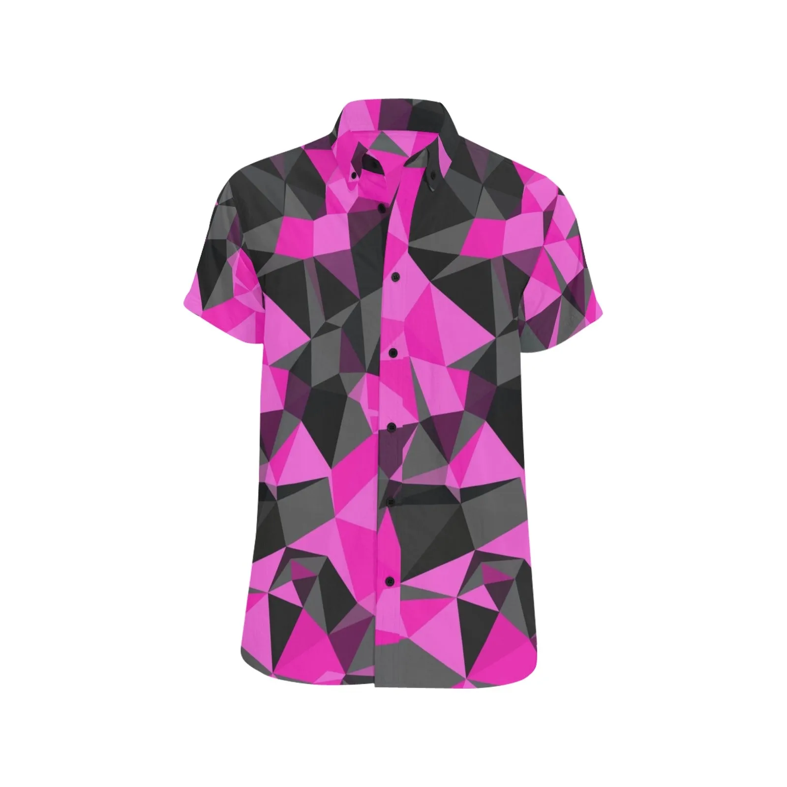 Pink and Black Geo Print Men's Big & Tall Short Sleeve Button Up Shirt