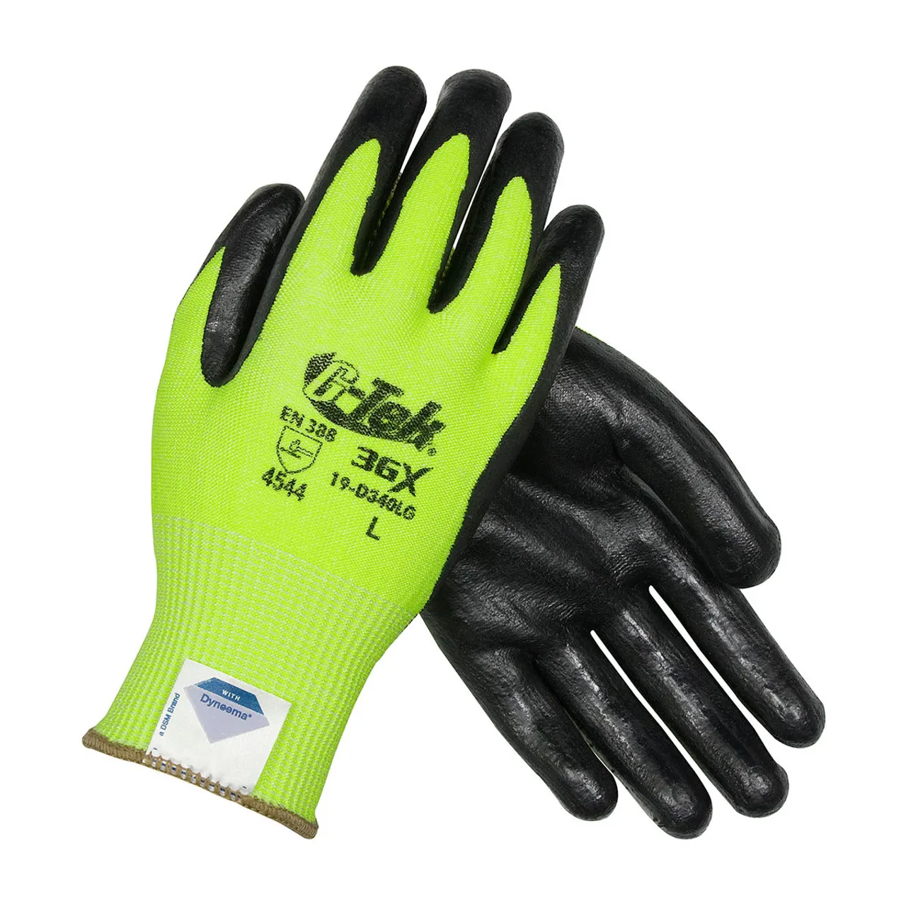 PIP Box of 72 Pair A4 Cut Level G-TEK 3GX Seamless Knit Hi Vis Lime Green Work Gloves 19-D340LG