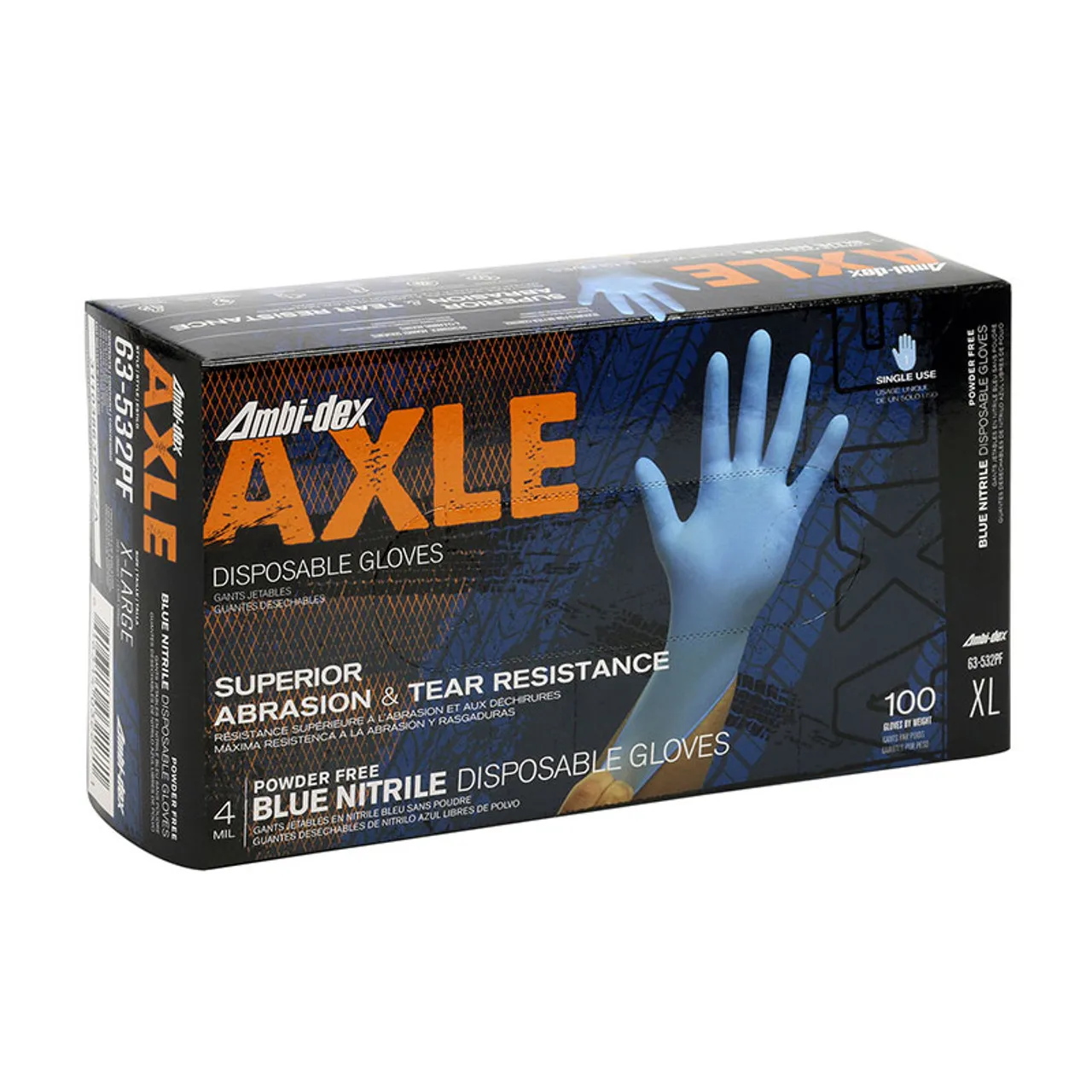 PIP Case of 1000 Ambi-dex 4 Mil Axle Disposable Nitrile Powder Free Blue Gloves 63-532PF