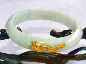 Precious 22K Gold Inset White with Green Hues  Jadeite Jade Bangle Bracelet 59.5mm (BB2225)