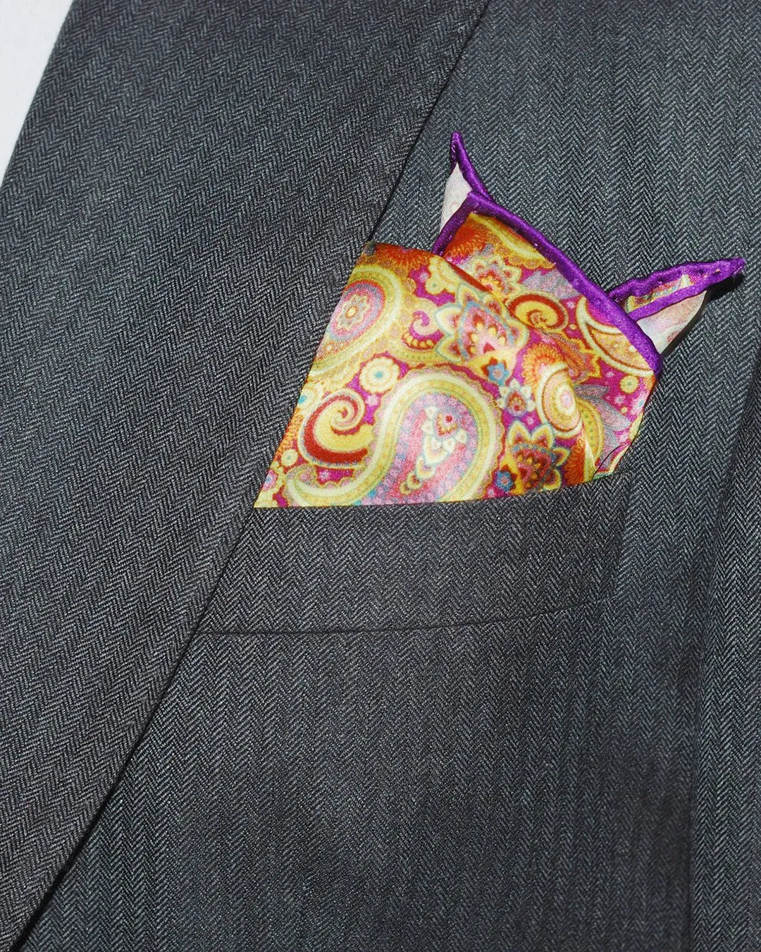 Purple Gold Paisley Pocket Square