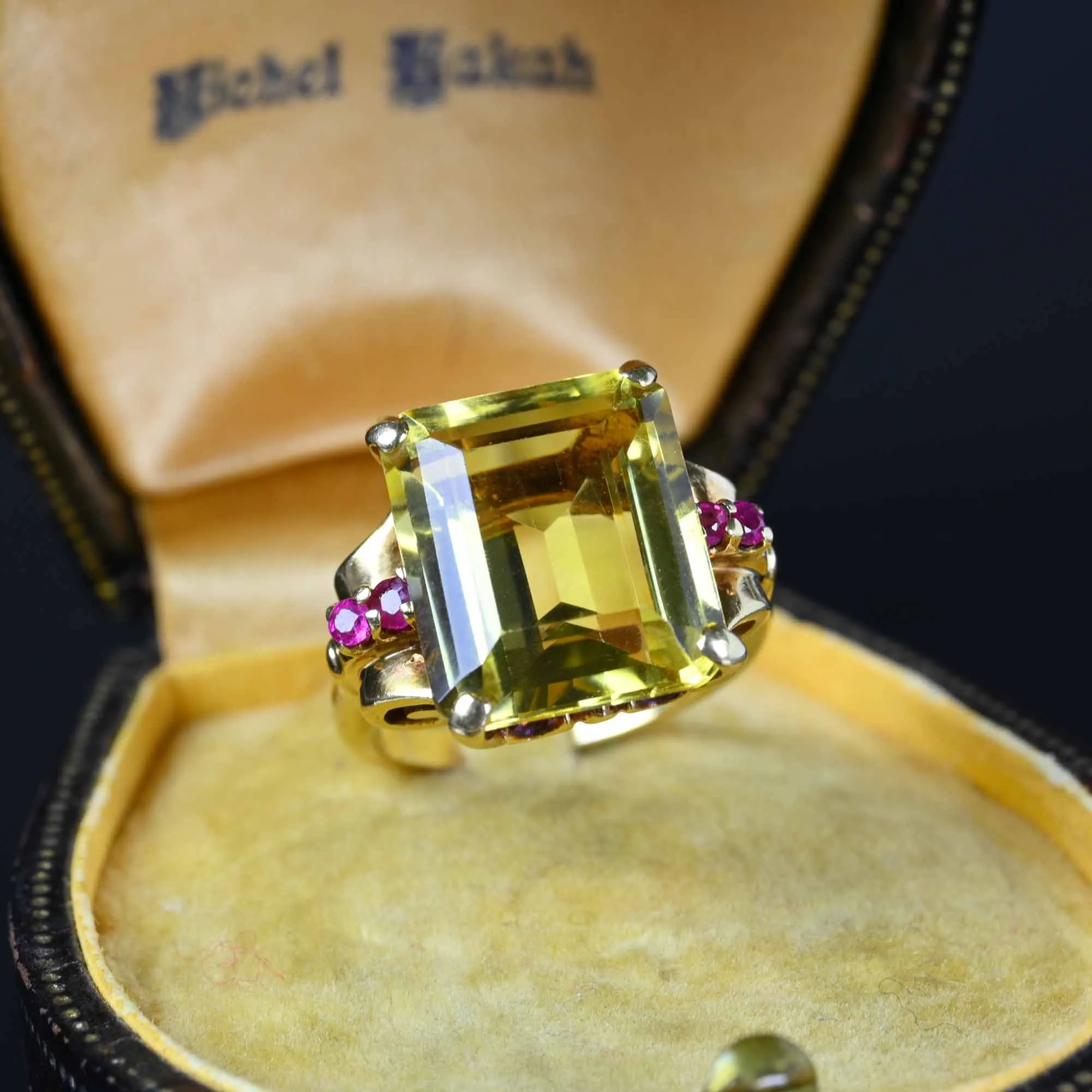 Retro 14K Gold Ruby Heliodor Beryl Ring