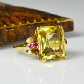 Retro 14K Gold Ruby Heliodor Beryl Ring