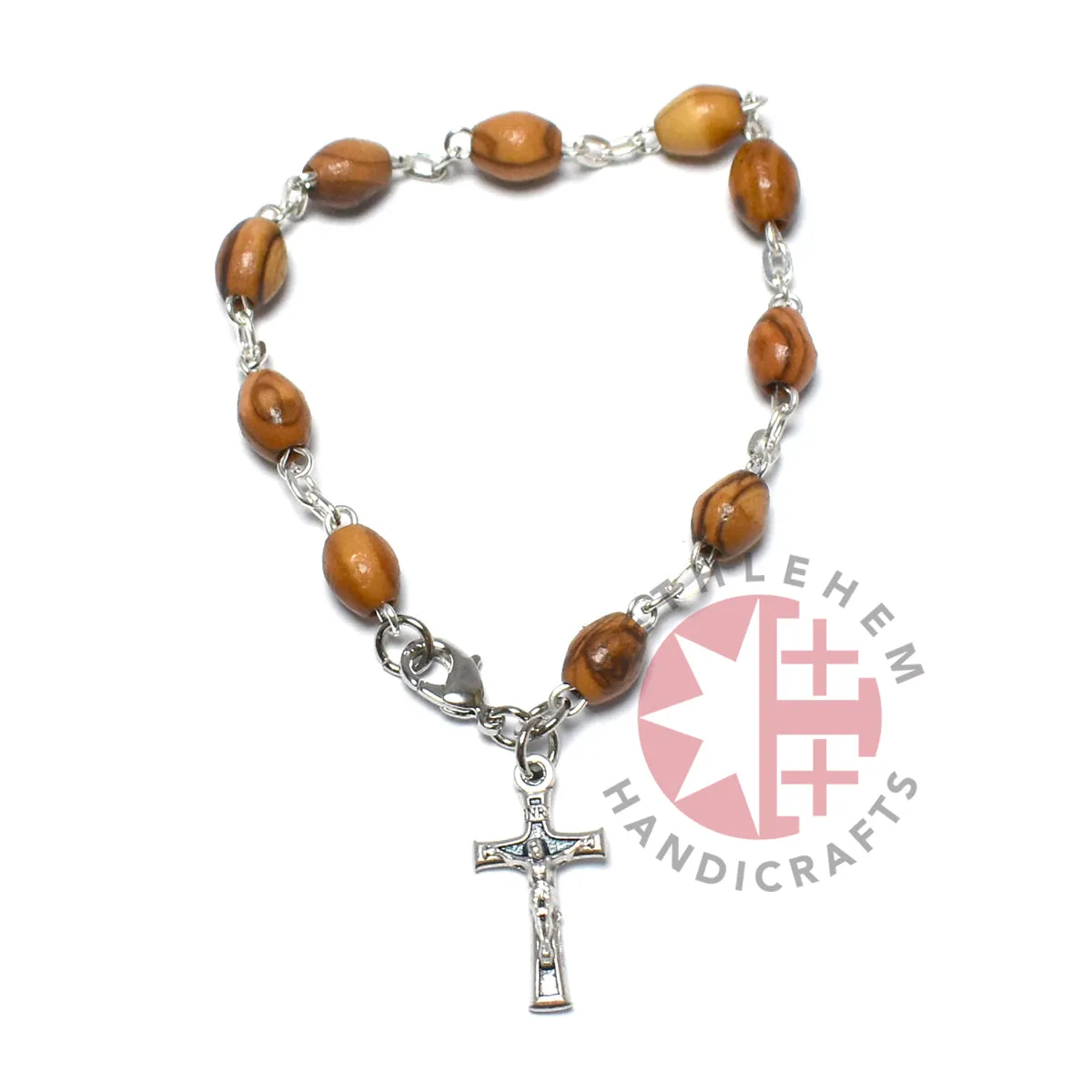 Rosary Bracelet with Crucifix Pendant, Wooden 8*6 mm