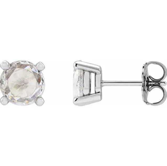 Rose Cut Moissanite 4 Prong Stud Earrings