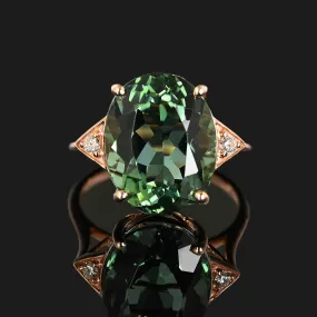 Rose Gold Diamond Green Amethyst Prasiolite Ring