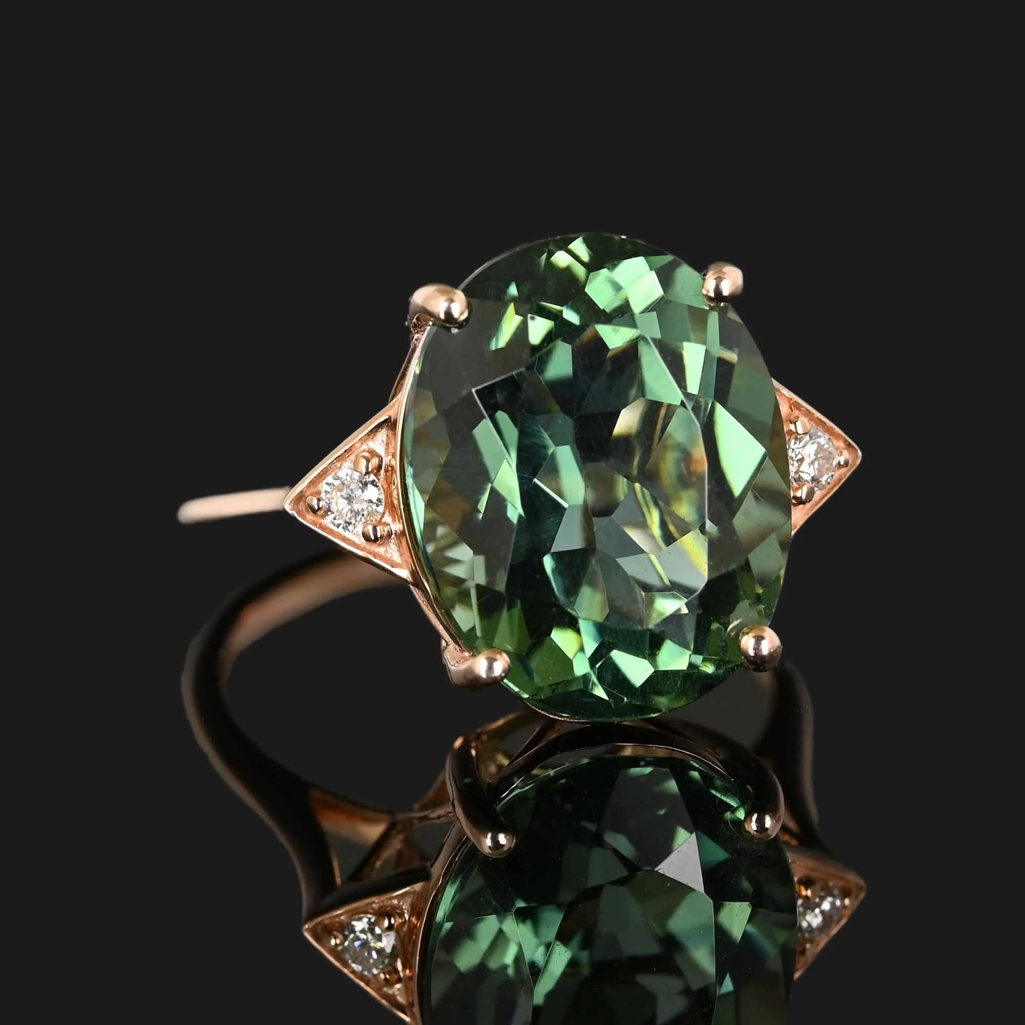 Rose Gold Diamond Green Amethyst Prasiolite Ring