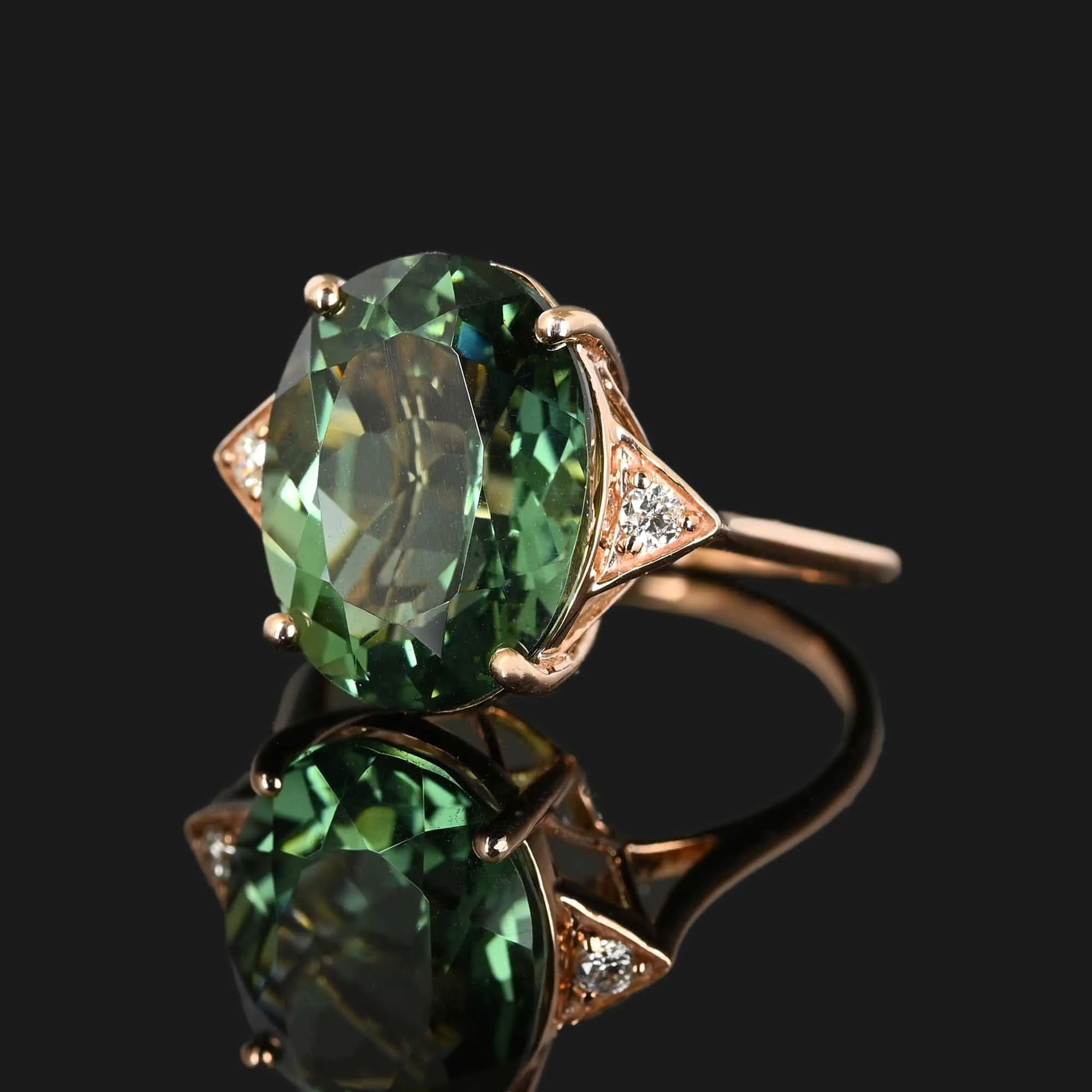 Rose Gold Diamond Green Amethyst Prasiolite Ring