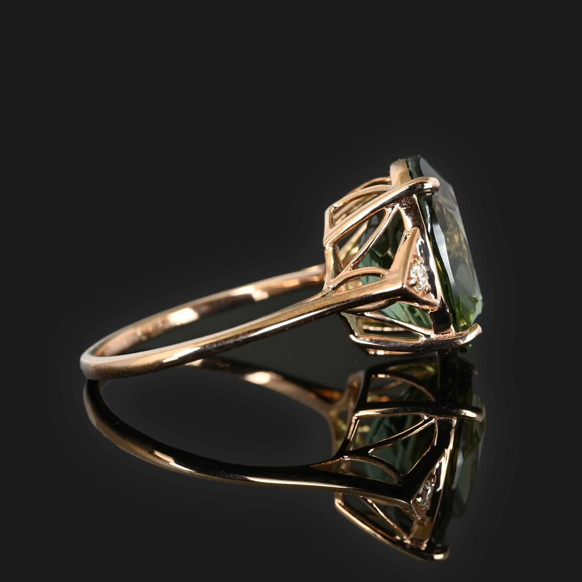 Rose Gold Diamond Green Amethyst Prasiolite Ring