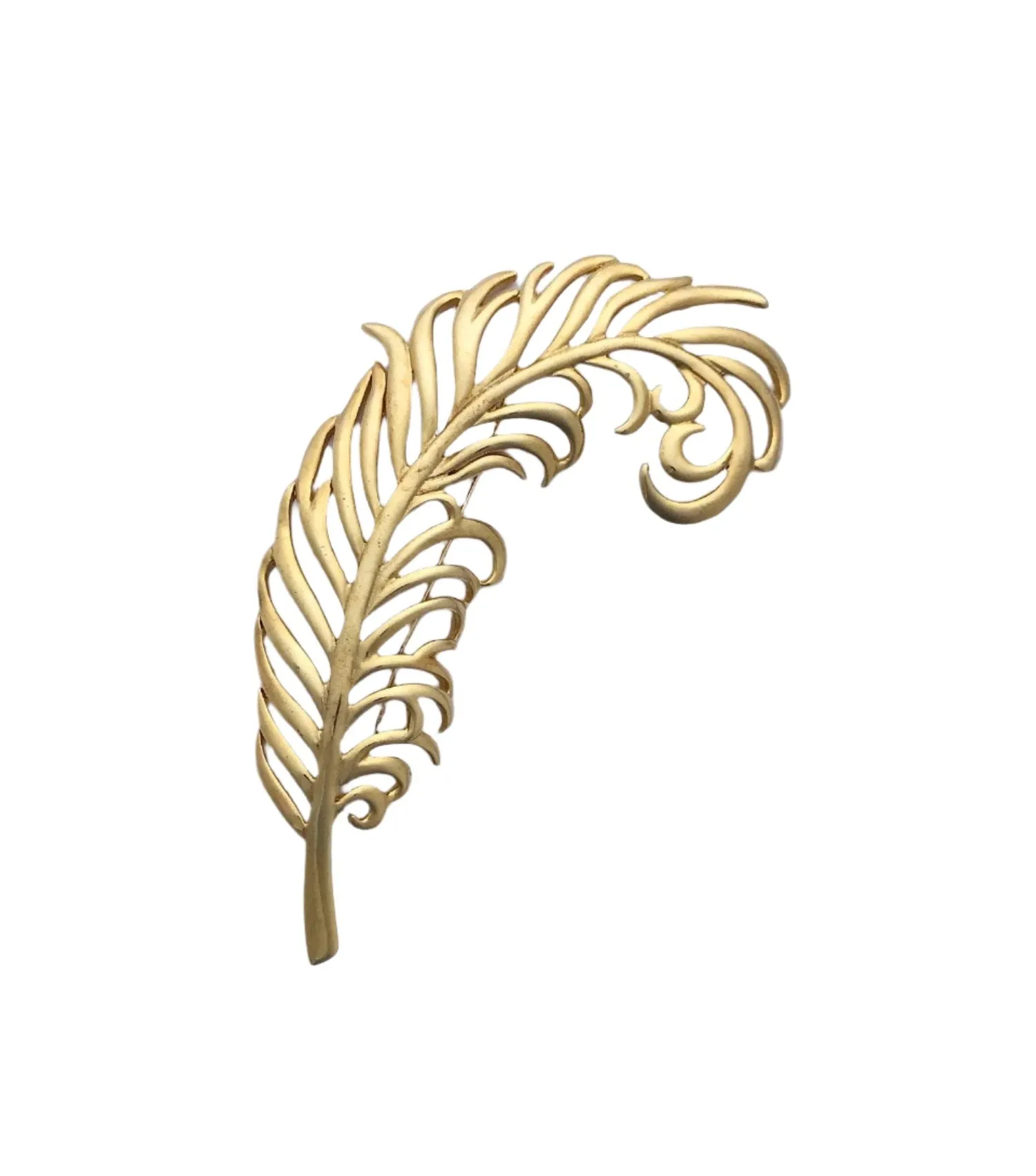 Sleek Vintage Large Golden Feather Brooch