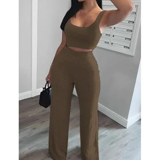 Sleeveless Crop Top And Pant Set