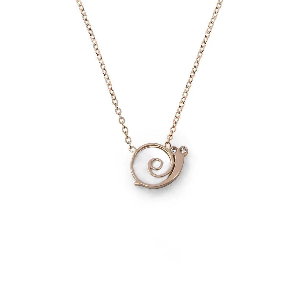 Stainless Steel Cross Snail MOP Necklace Rose Gold Plated