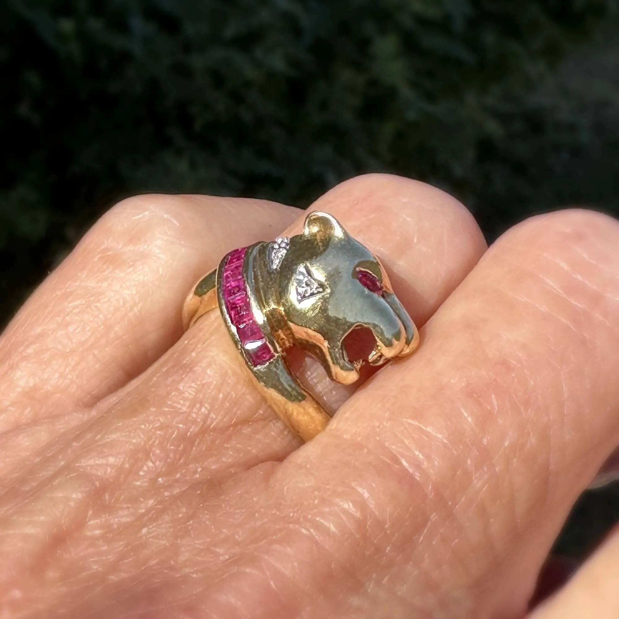 Statement Retro 14K Gold Ruby Diamond Panther Ring