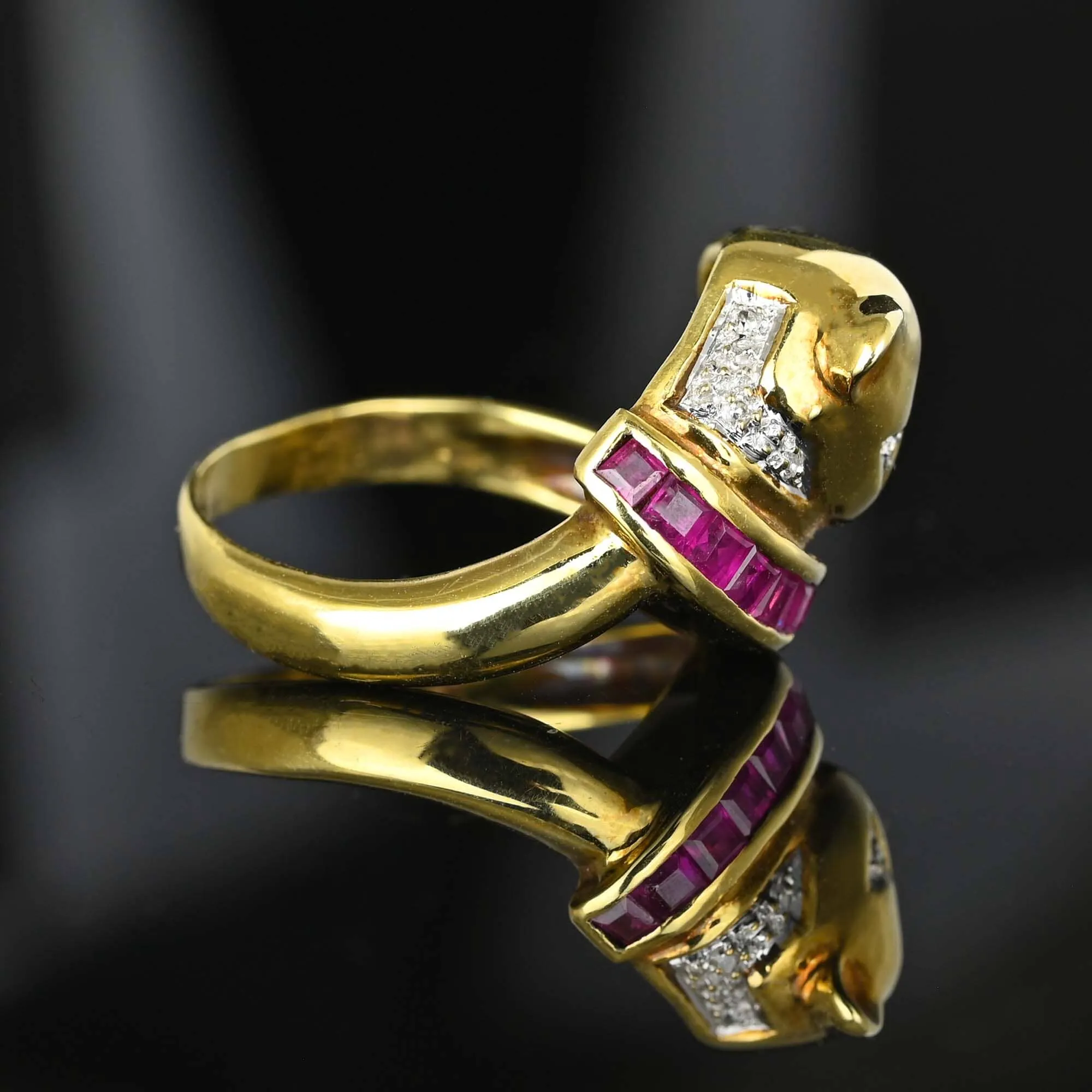 Statement Retro 14K Gold Ruby Diamond Panther Ring