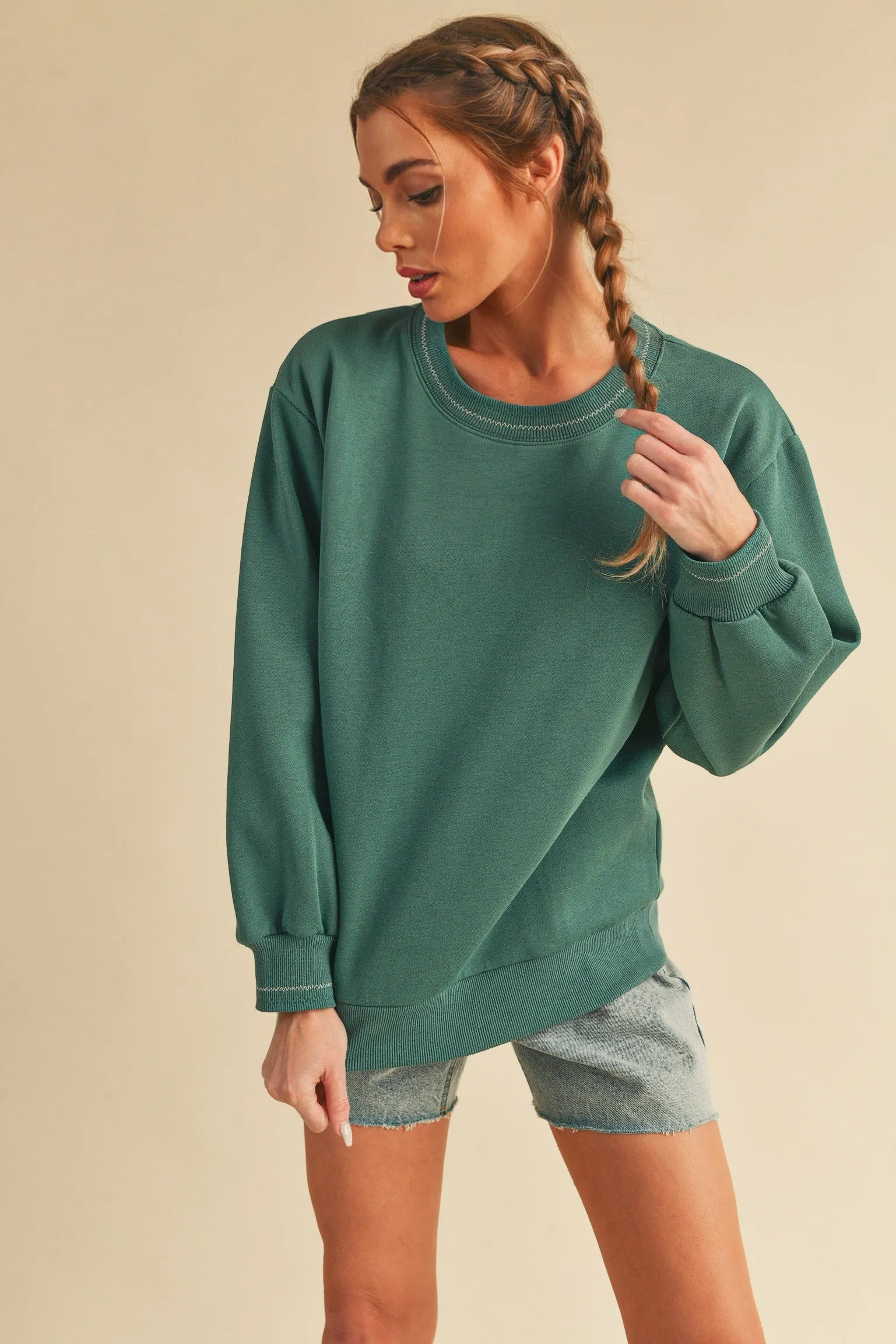 Teal Embroidered Fleece Sweatshirt