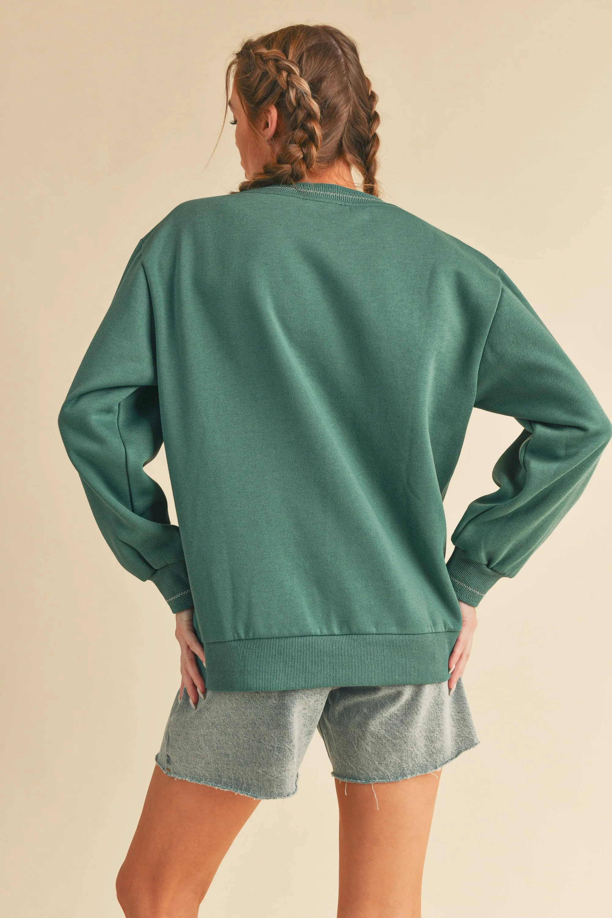 Teal Embroidered Fleece Sweatshirt