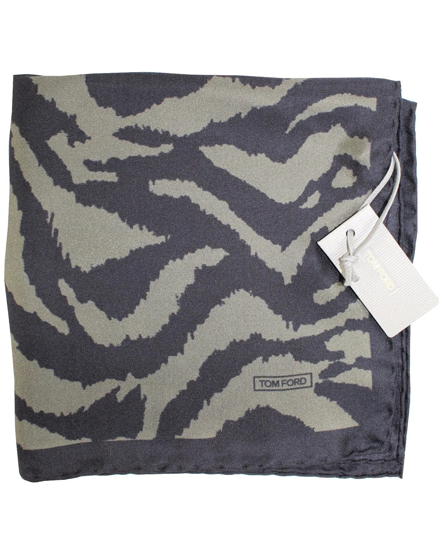 Tom Ford Pocket Square Black Gray-Green Tiger Print