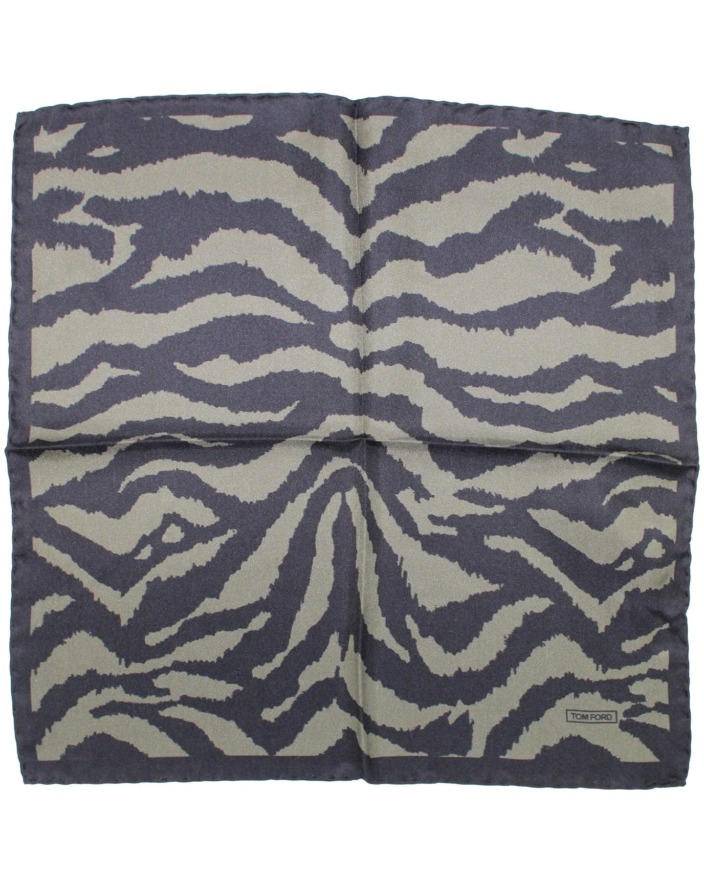 Tom Ford Pocket Square Black Gray-Green Tiger Print