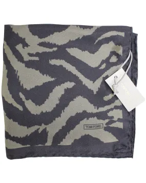 Tom Ford Pocket Square Black Gray-Green Tiger Print