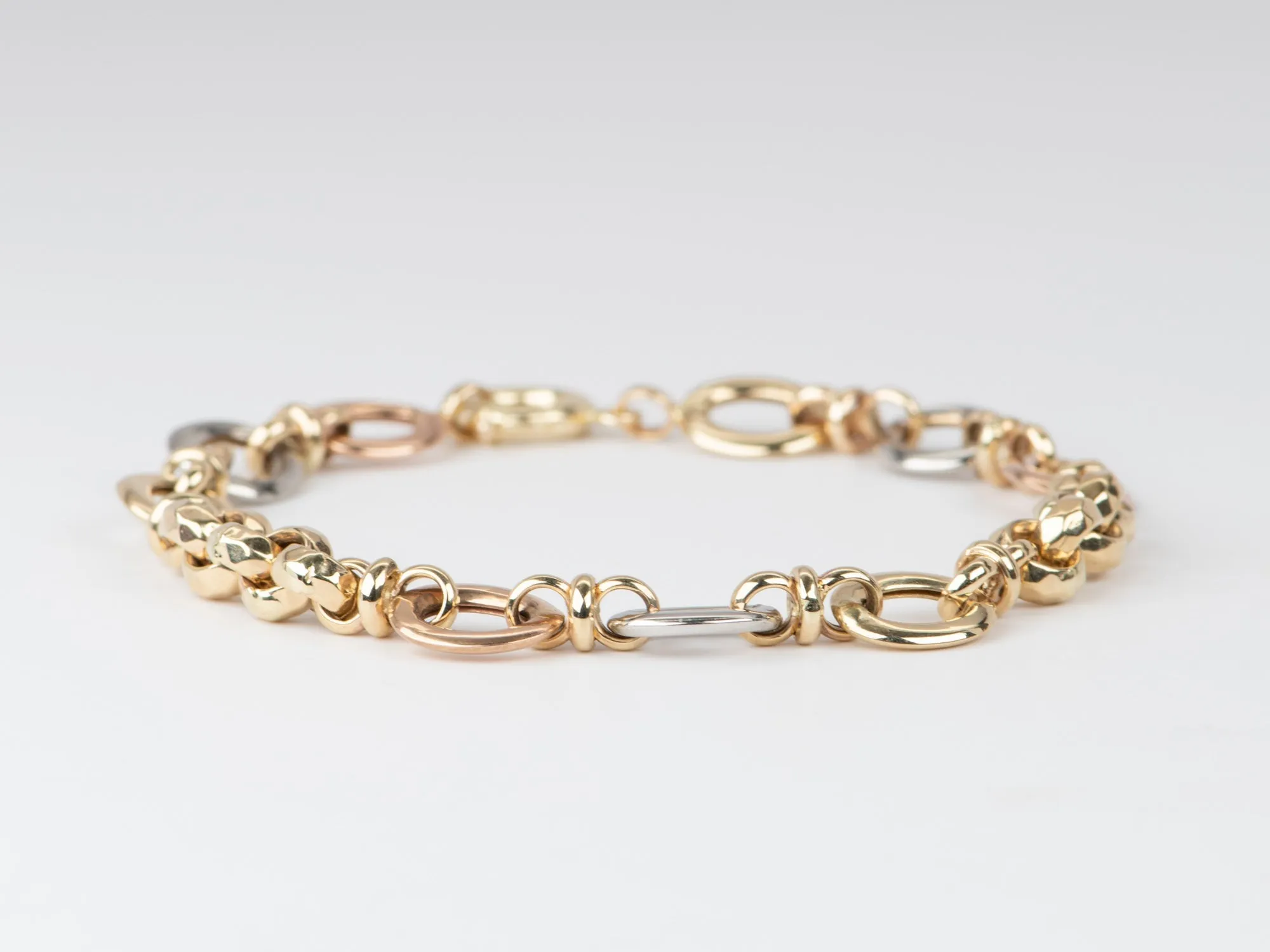 Tri-Color Mixed Link Bracelet 14K Gold 7.89-7.95g R2058