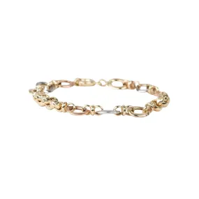 Tri-Color Mixed Link Bracelet 14K Gold 7.89-7.95g R2058