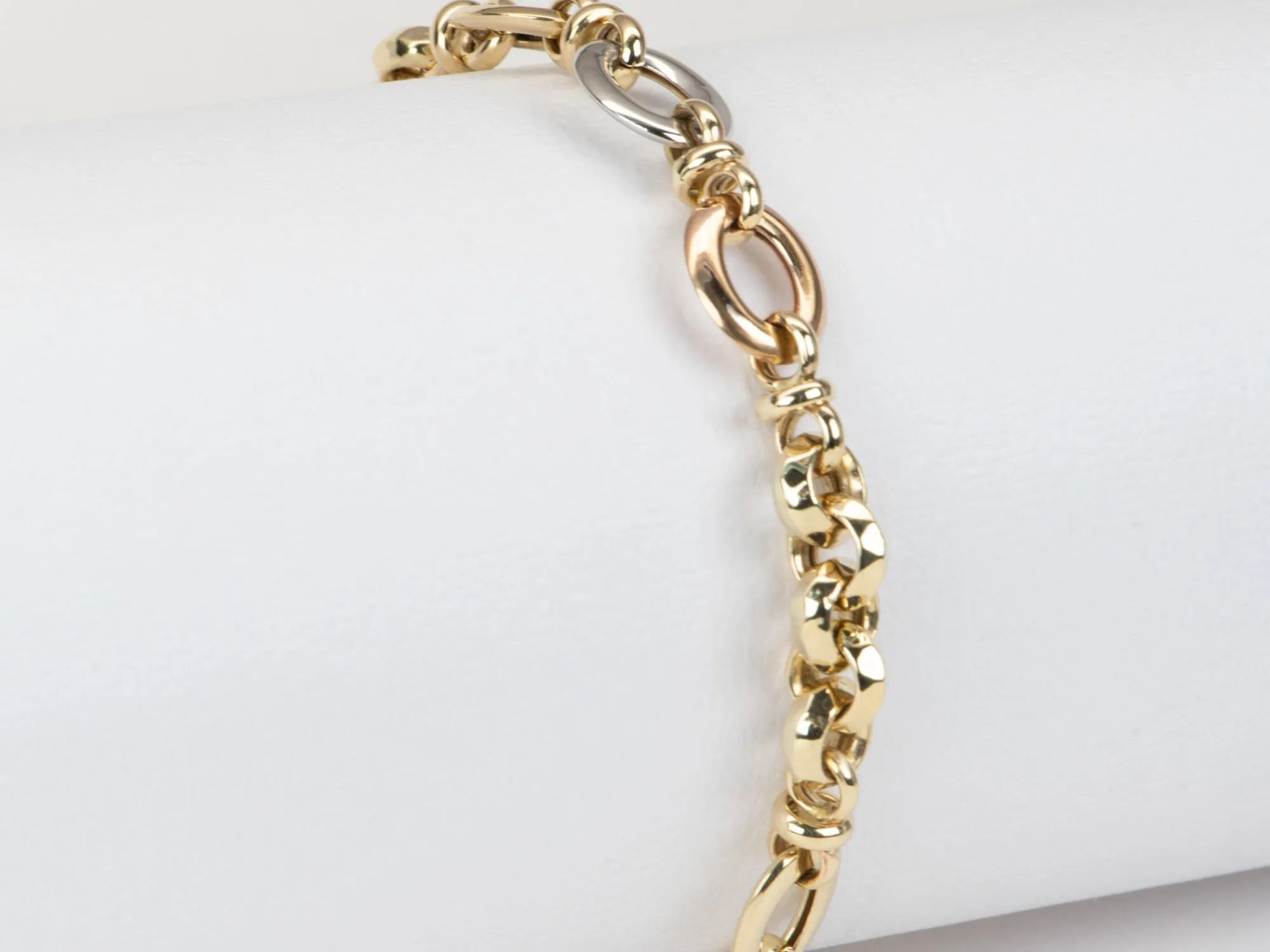 Tri-Color Mixed Link Bracelet 14K Gold 7.89-7.95g R2058