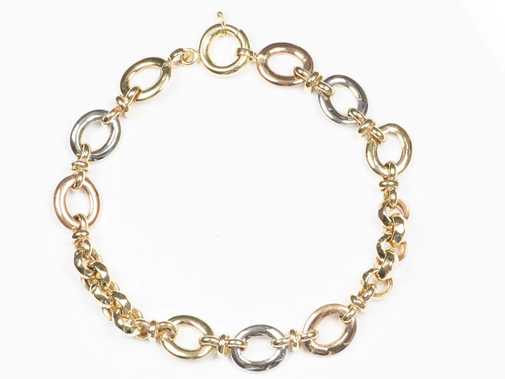 Tri-Color Mixed Link Bracelet 14K Gold 7.89-7.95g R2058