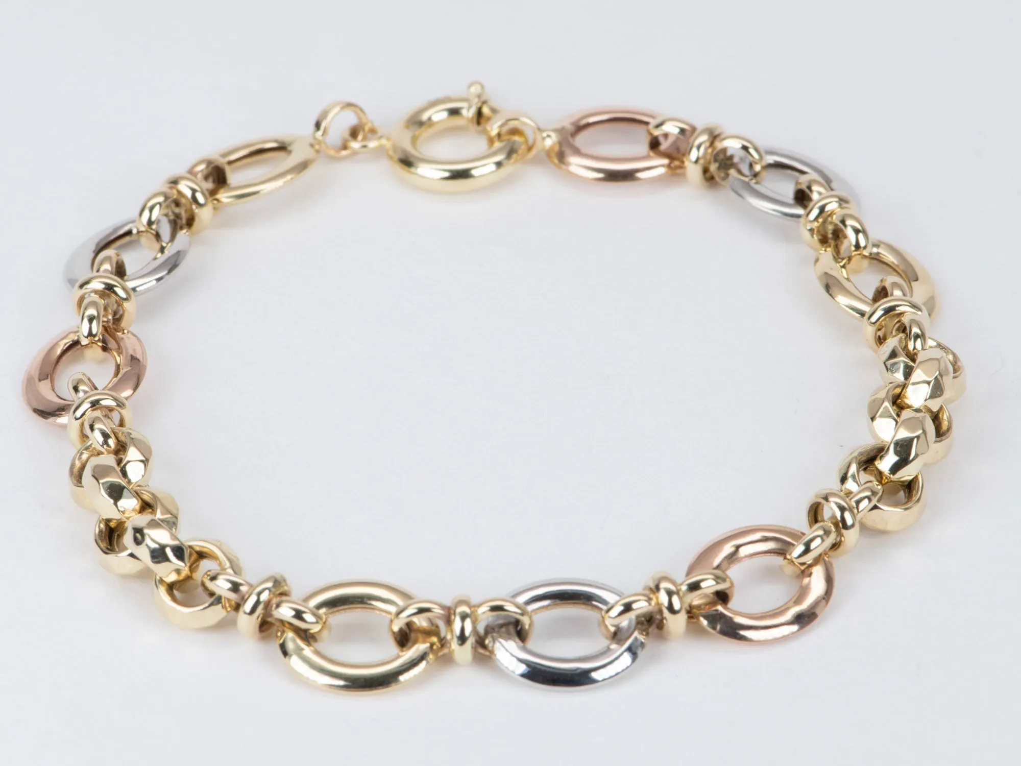 Tri-Color Mixed Link Bracelet 14K Gold 7.89-7.95g R2058