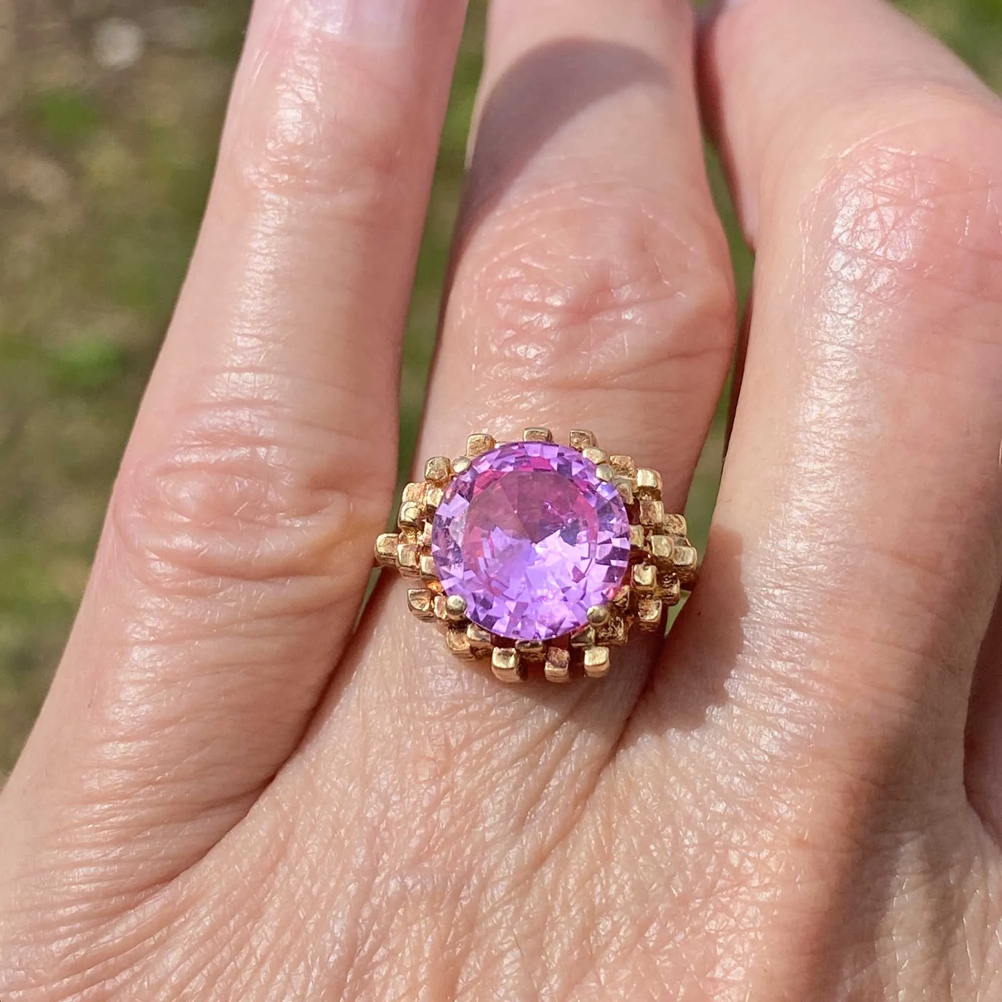 Ultra Modern Brutalist 14K Gold Pink Spinel Cocktail Ring