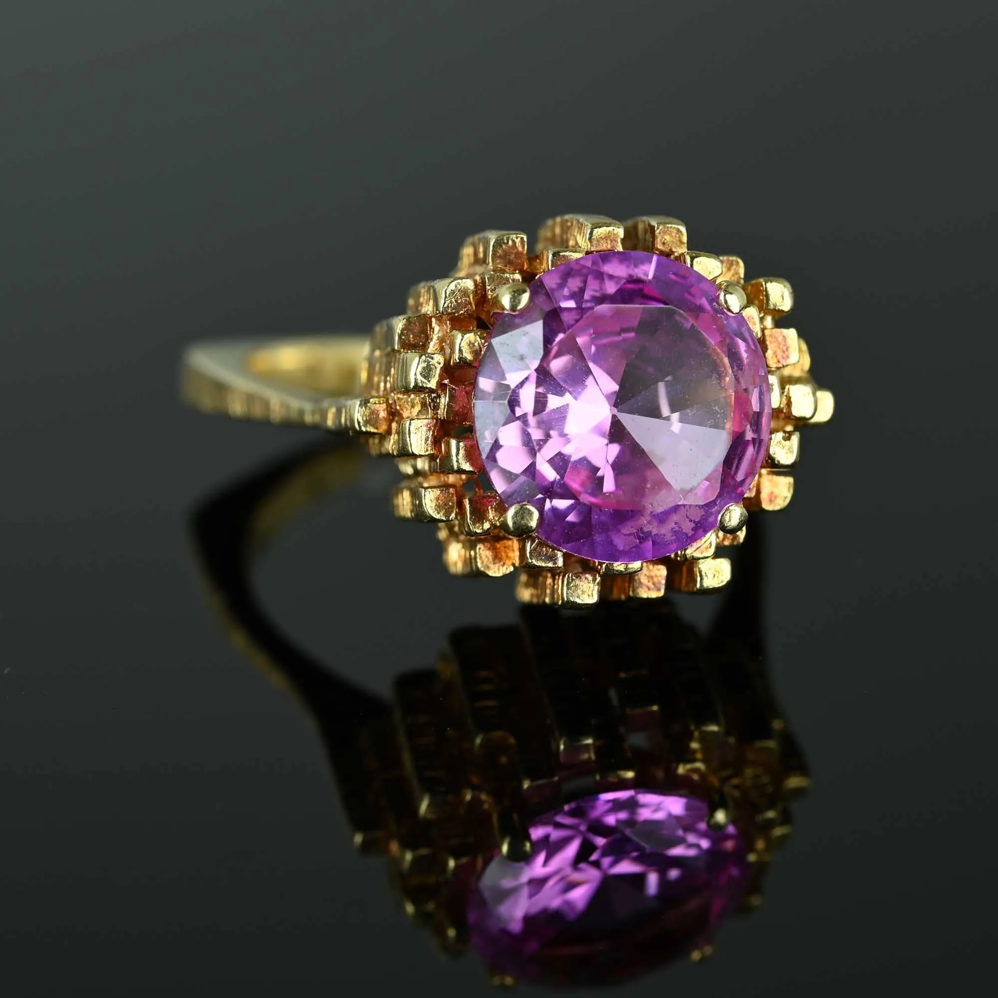 Ultra Modern Brutalist 14K Gold Pink Spinel Cocktail Ring