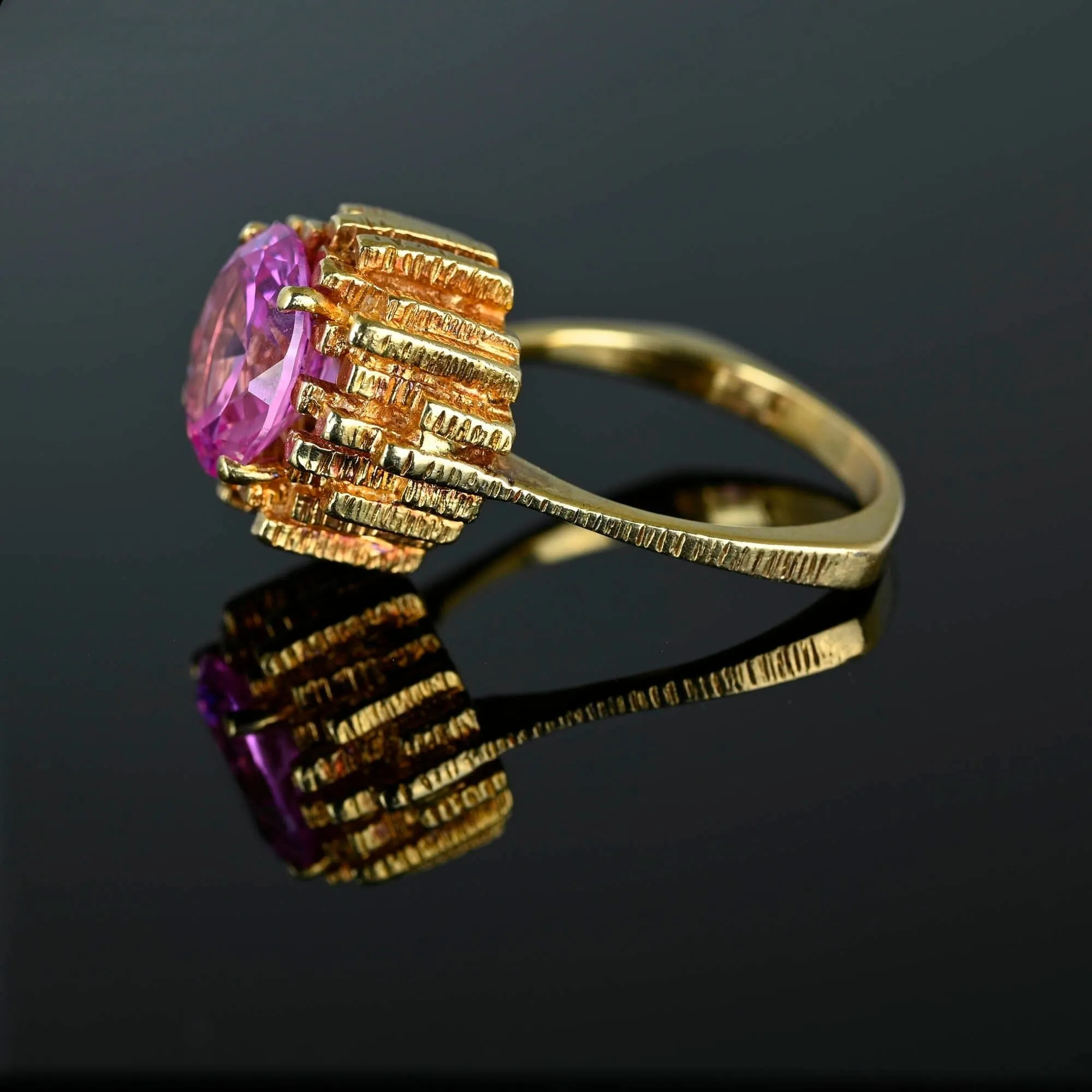 Ultra Modern Brutalist 14K Gold Pink Spinel Cocktail Ring