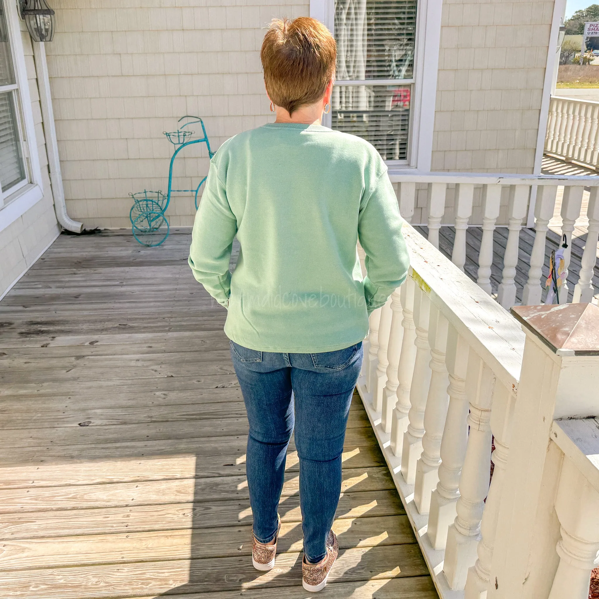 Unisex Burn Wash Fleece Crew Neck Sweatshirt- Sage- Oak Island