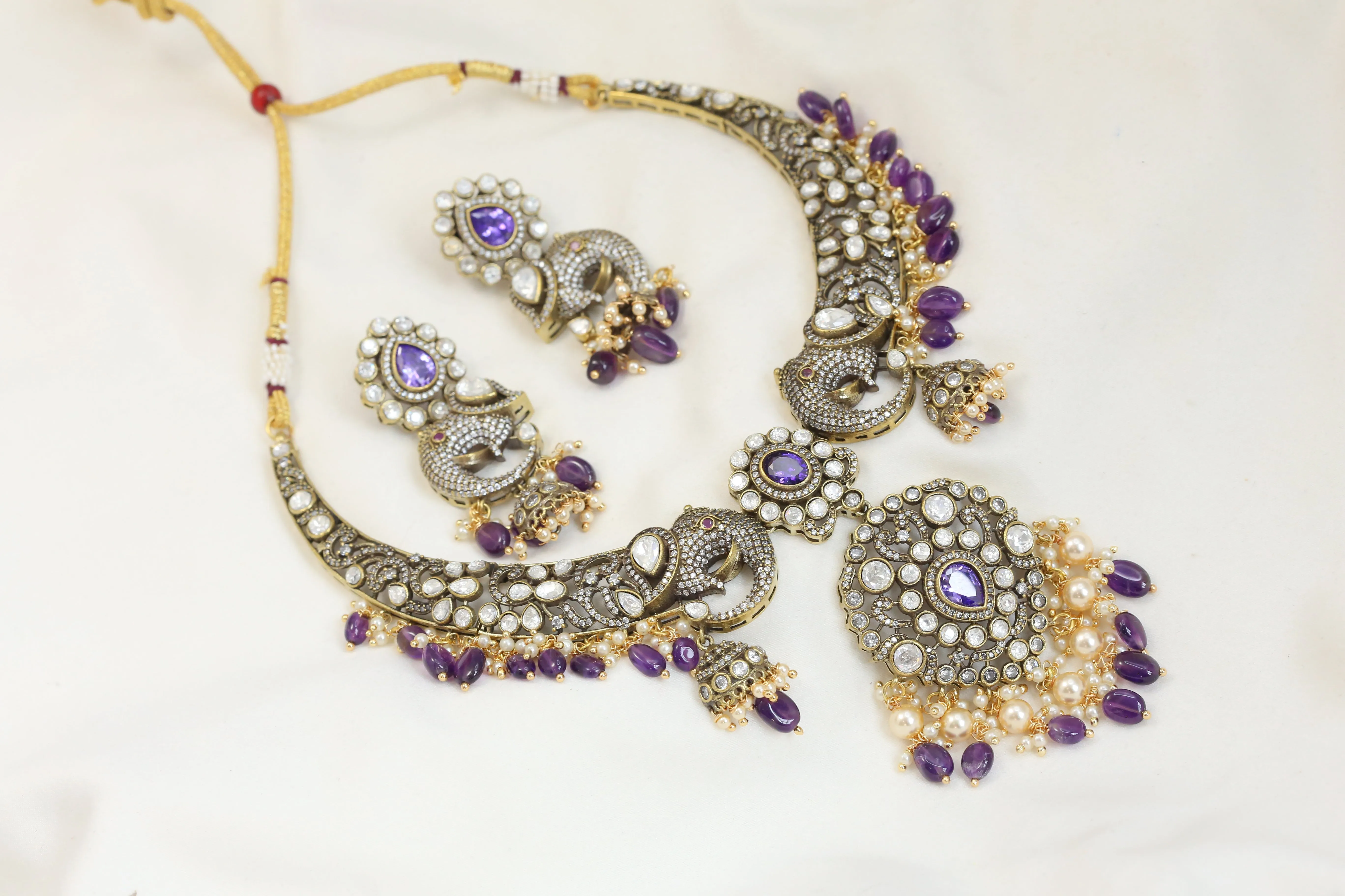 Victorian CZ Polki Necklace Set