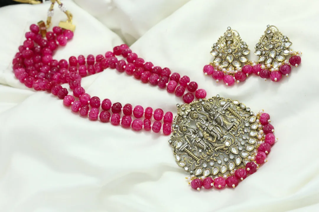 Victorian Rama Parivar Polki Necklace Set - Melon Beads