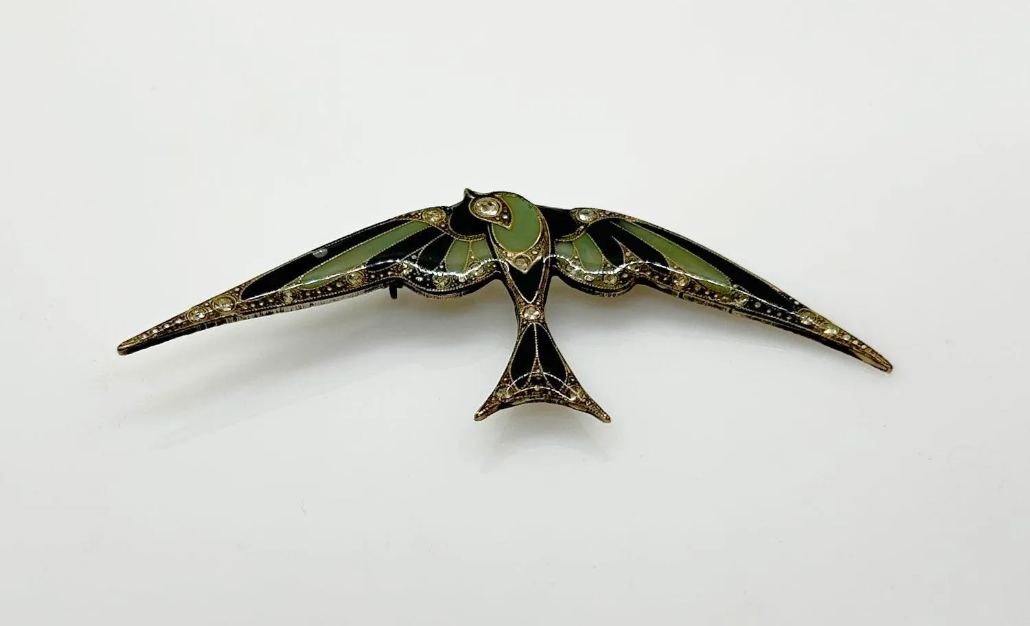 Vintage Art Deco Soaring Enamel & Paste Swallow Brooch