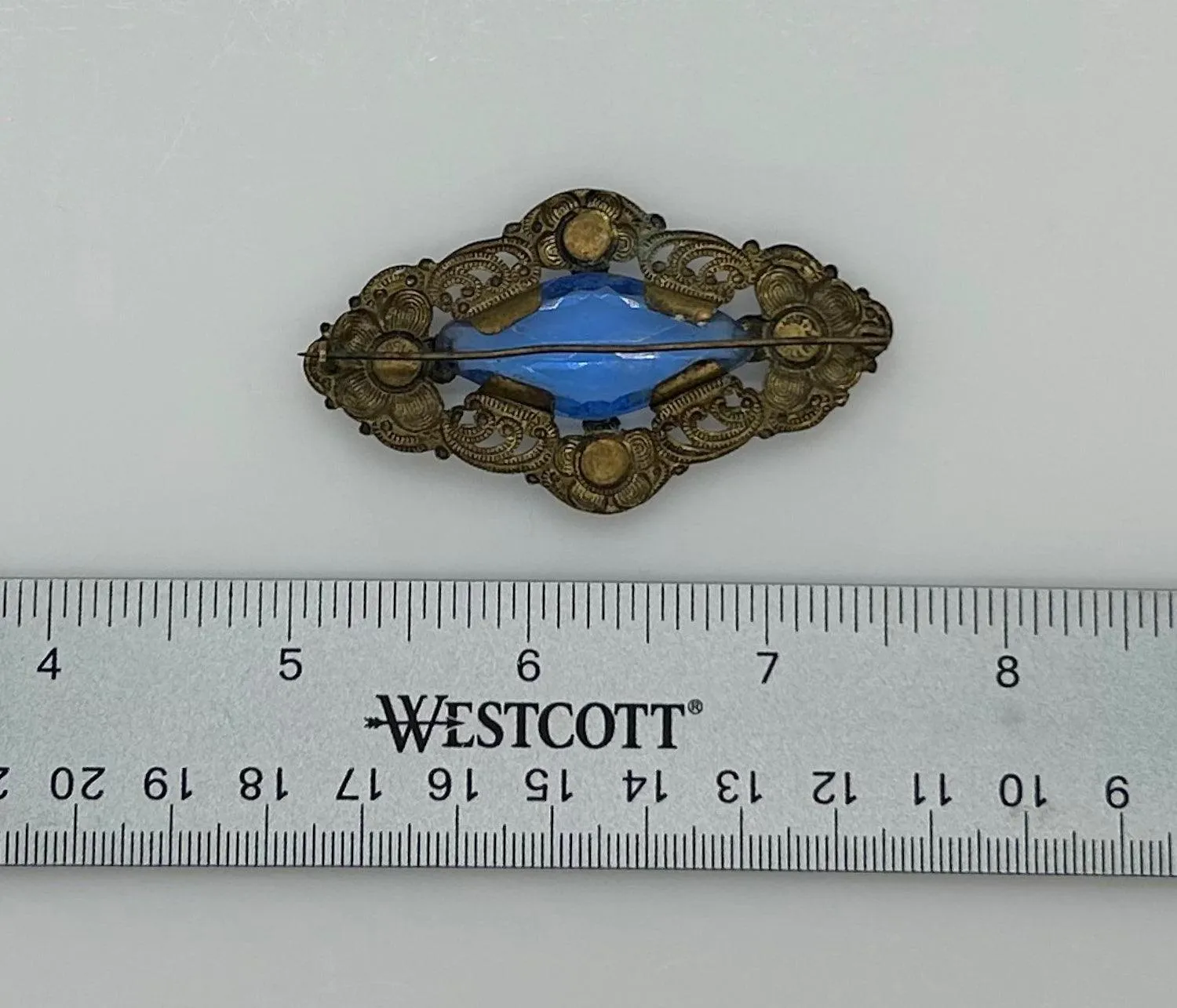 Vintage Filigree Victorian Brooch with Blue Stones