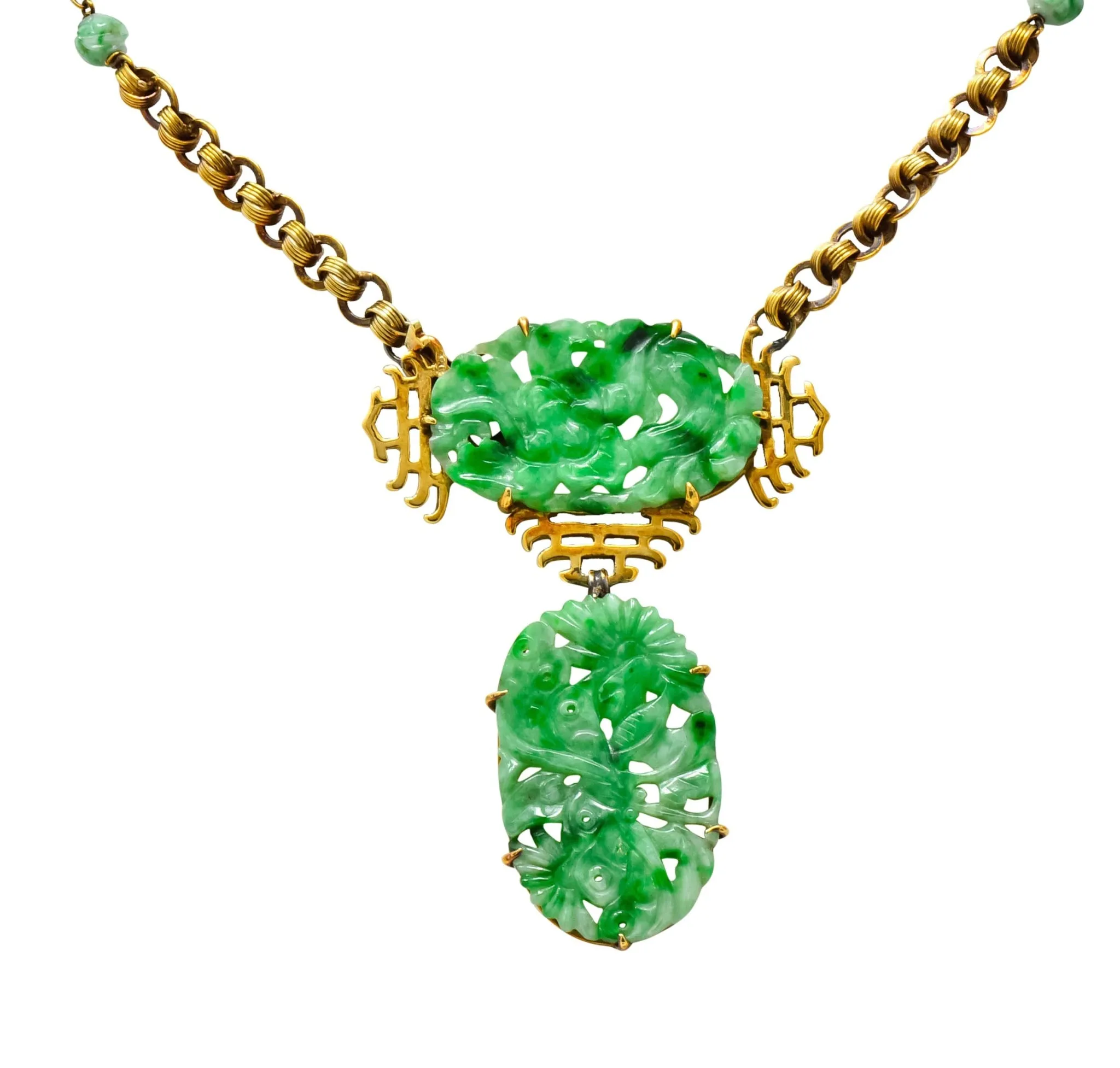 Walter Lampl Retro Jade 14 Karat Yellow Gold Drop Necklace