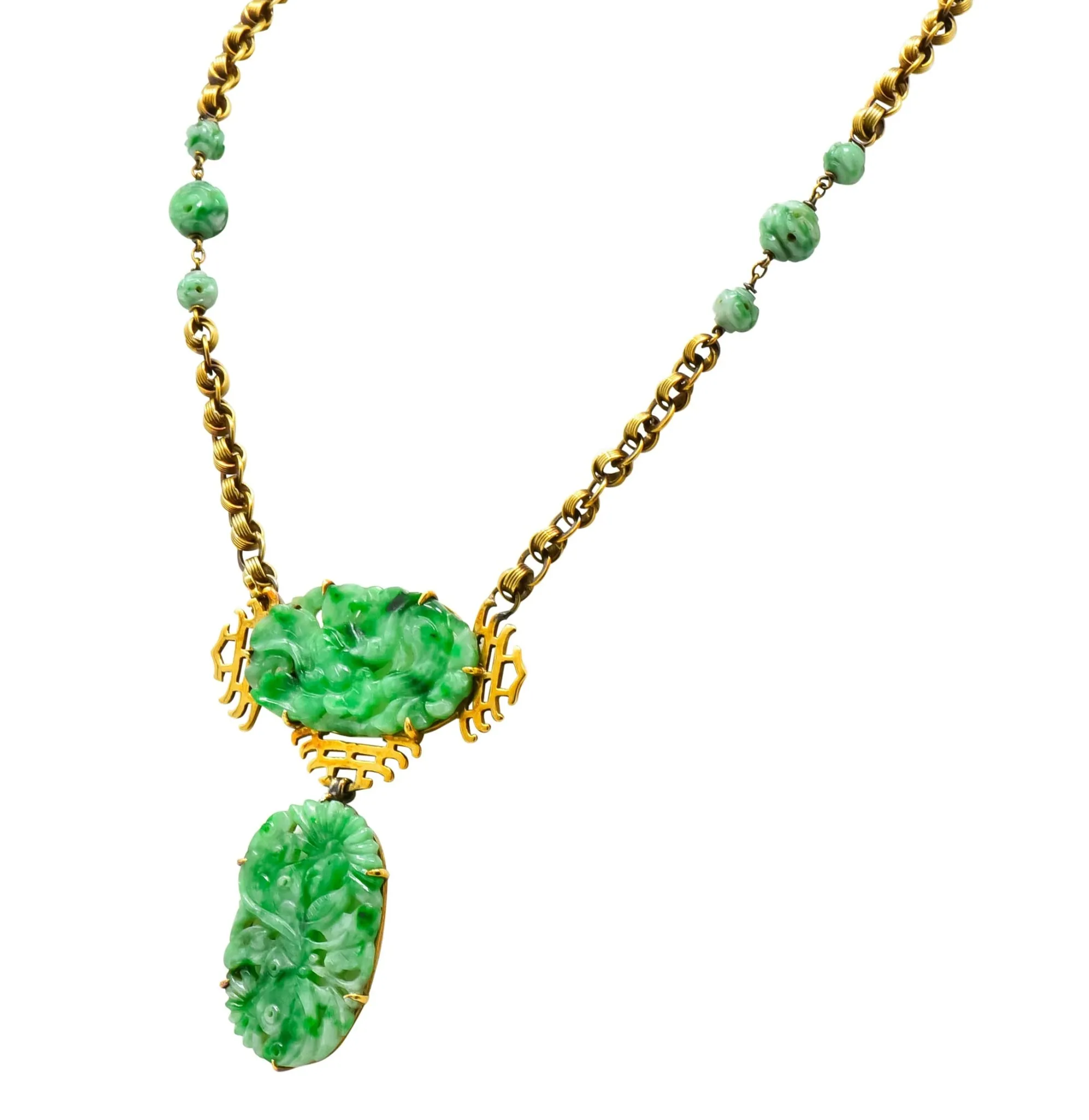 Walter Lampl Retro Jade 14 Karat Yellow Gold Drop Necklace