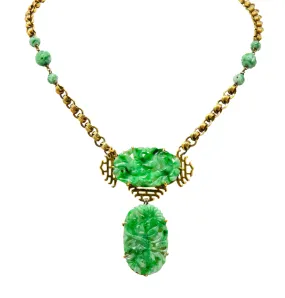 Walter Lampl Retro Jade 14 Karat Yellow Gold Drop Necklace