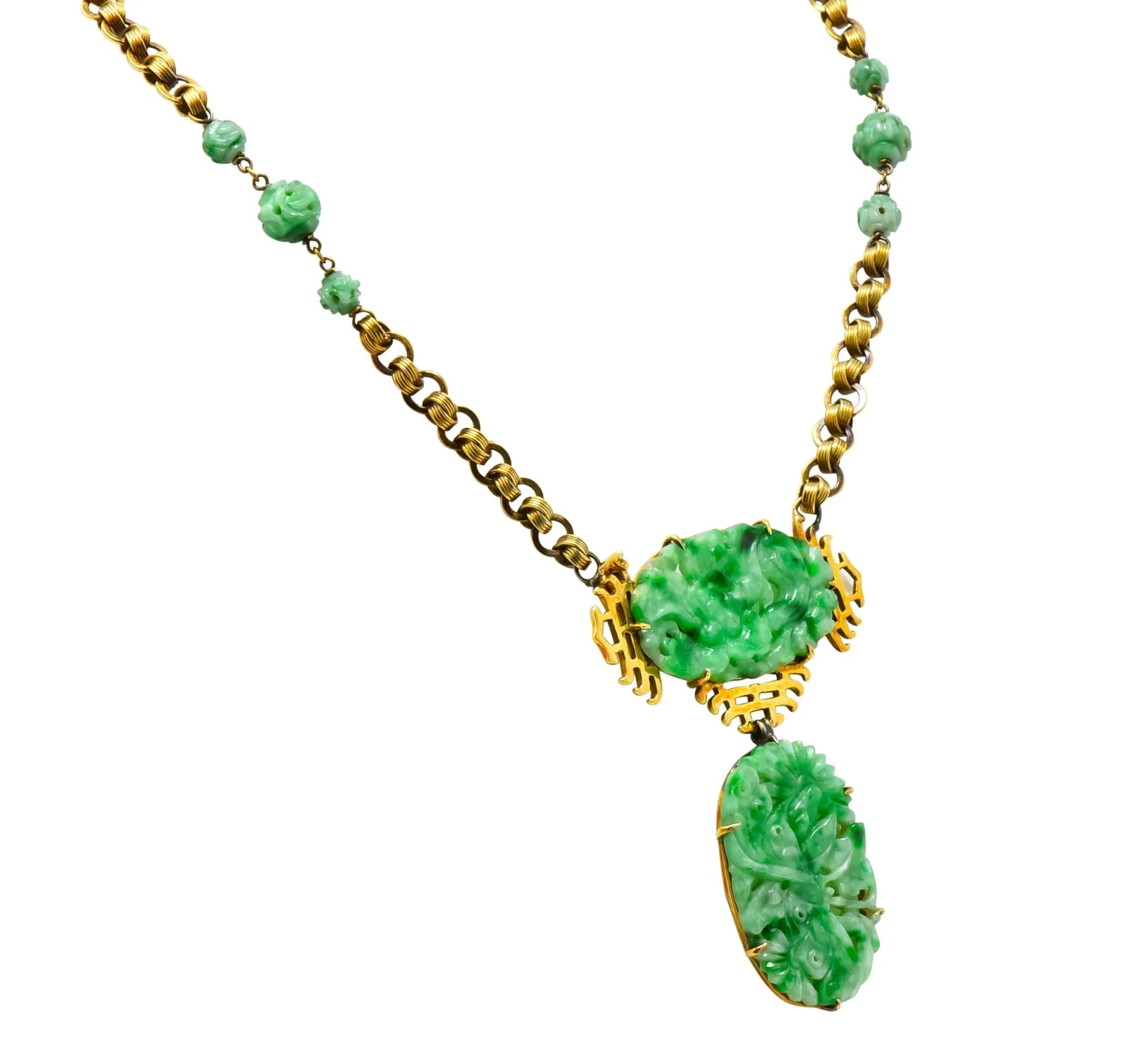 Walter Lampl Retro Jade 14 Karat Yellow Gold Drop Necklace