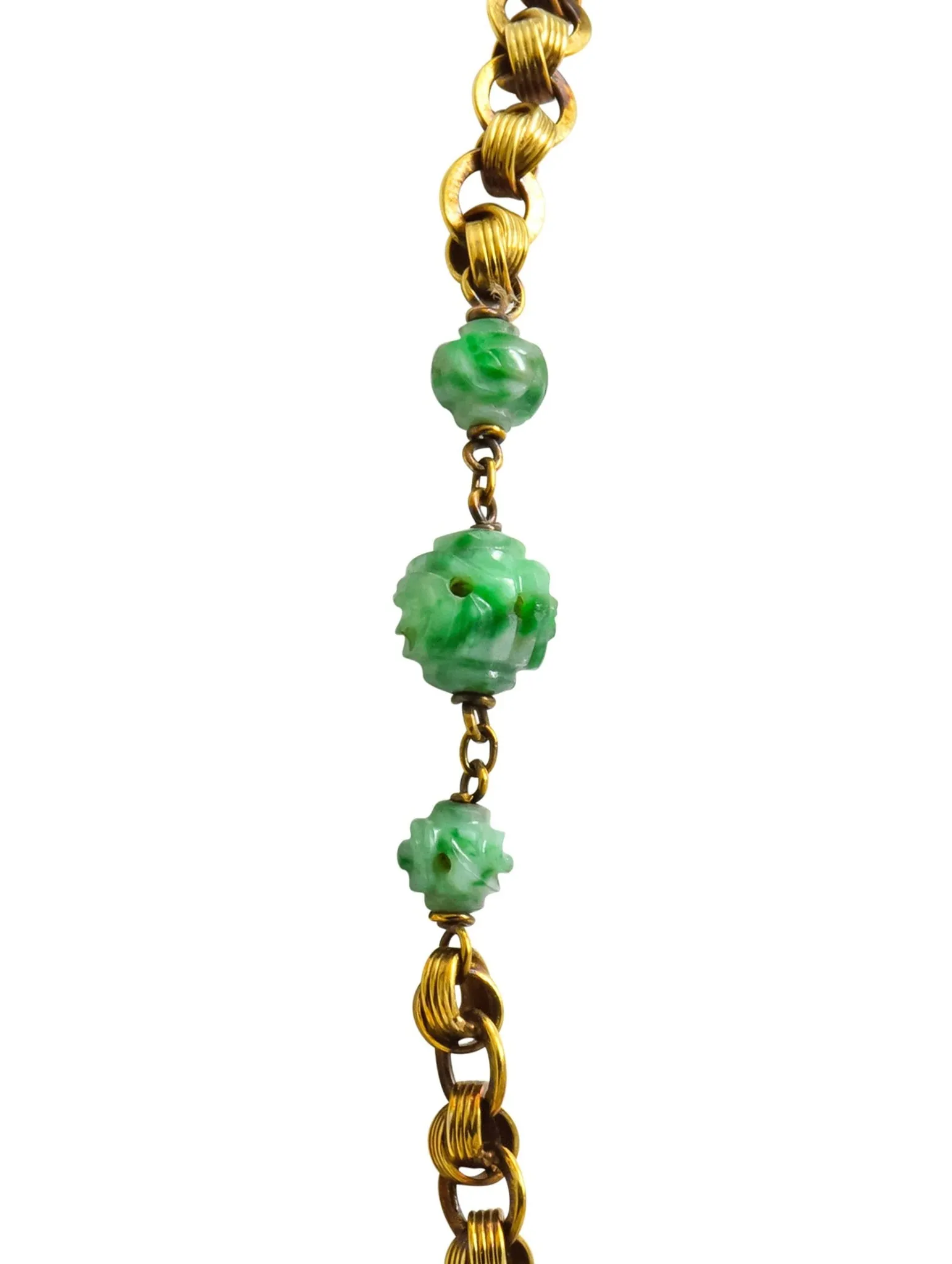 Walter Lampl Retro Jade 14 Karat Yellow Gold Drop Necklace